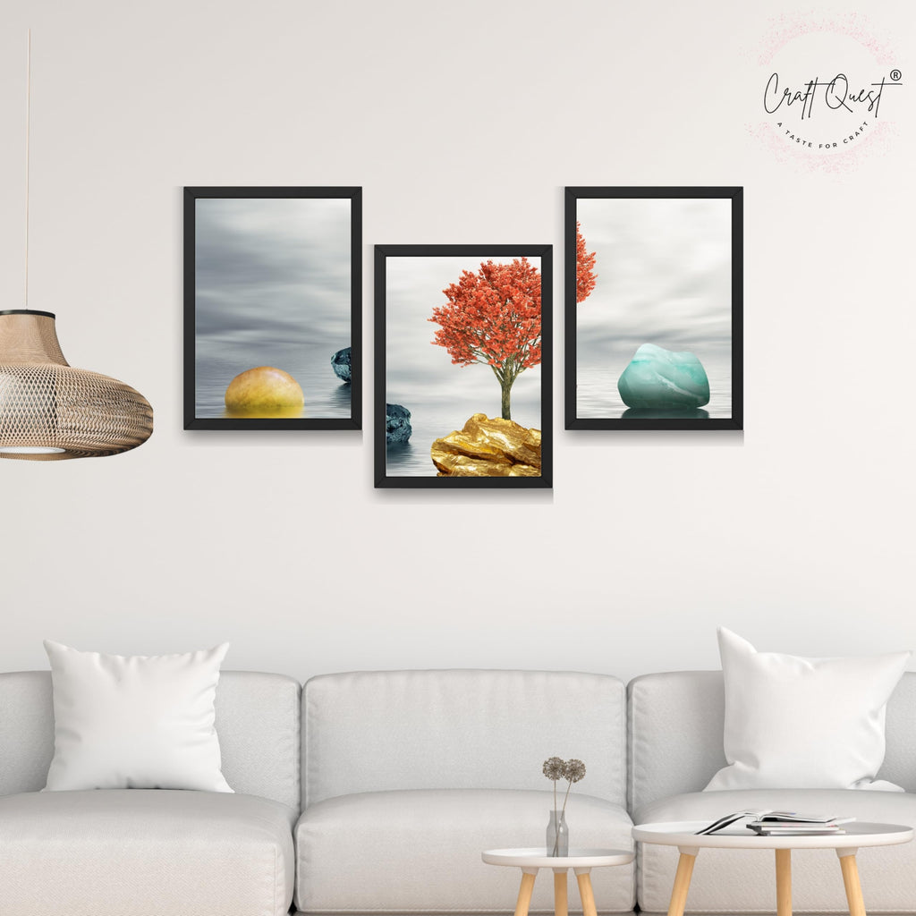 CRAFT QUEST Abstract Three Figure Modern Art | Set of 3 Frames for Home Decoration | Ideal for Living Room, Bedroom & Offices