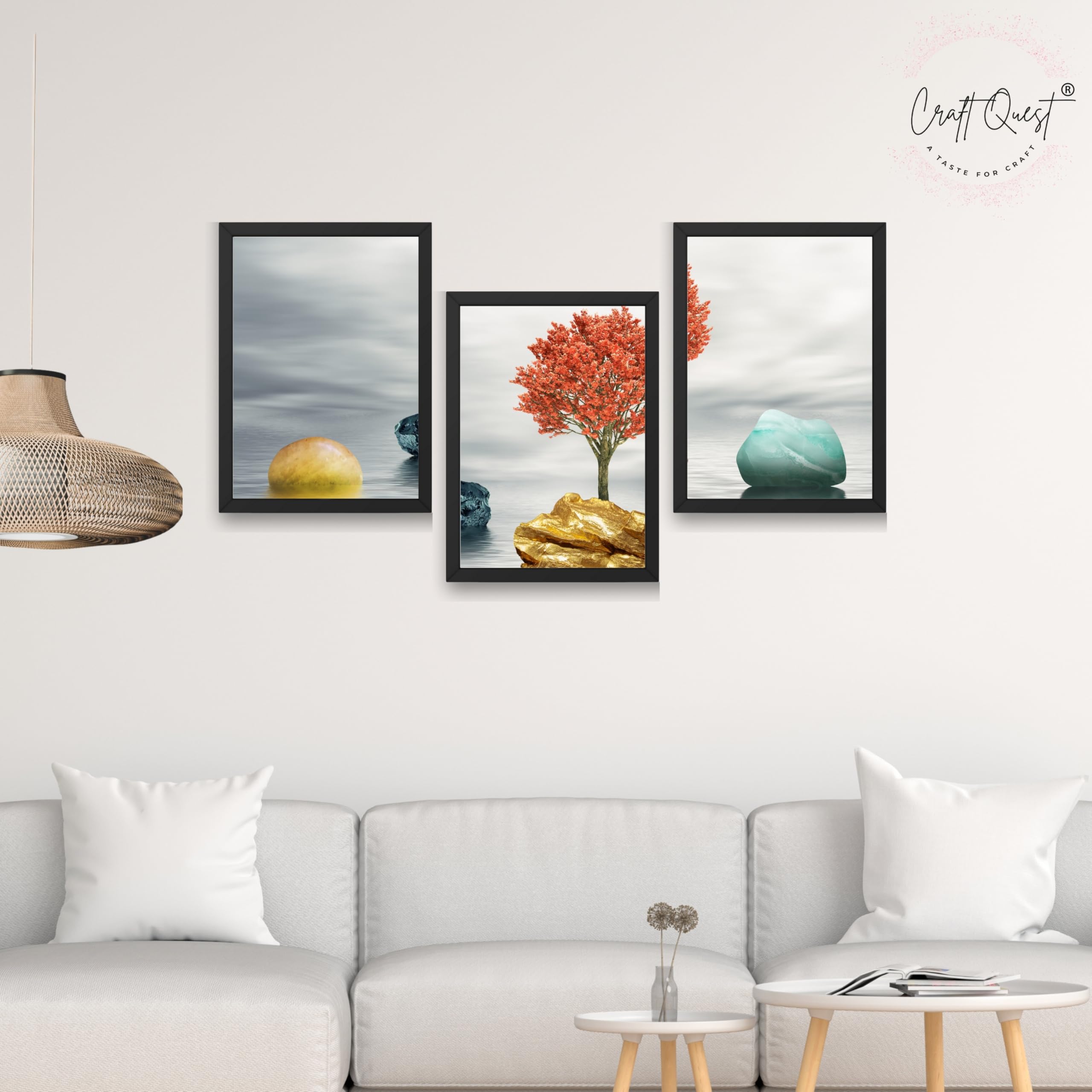 CRAFT QUEST Abstract Three Figure Modern Art | Set of 3 Frames for Home Decoration | Ideal for Living Room, Bedroom & Offices