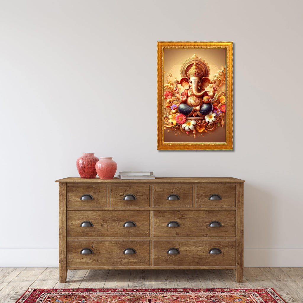 CRAFT QUEST Ganesh Ganesha Art Framed Painting Ready to Hang and Wall Home Decor