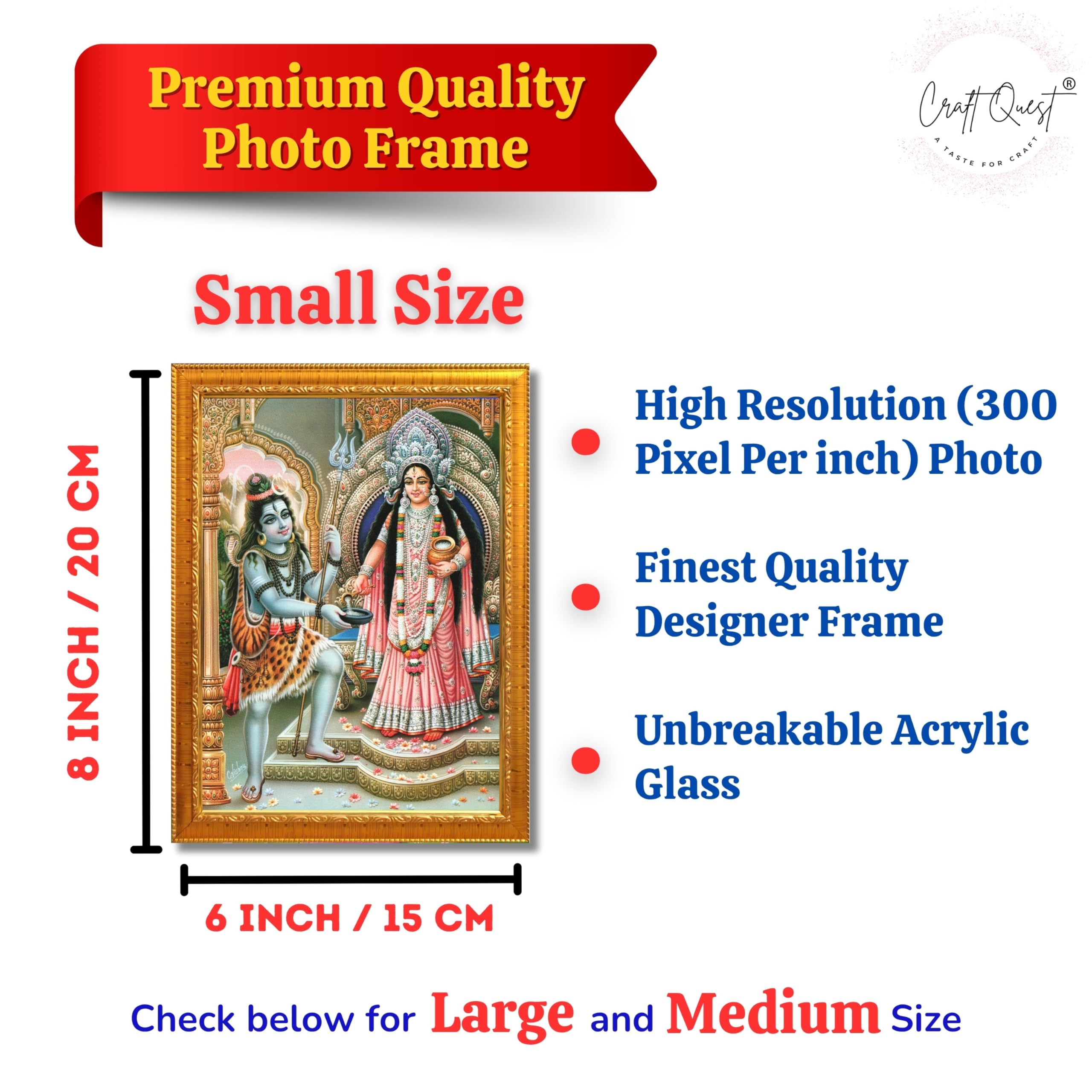 CRAFT QUEST Shiva & Maa Annapurna devi sitting on throne photo frame with Laminated Poster for Kitchen Worship