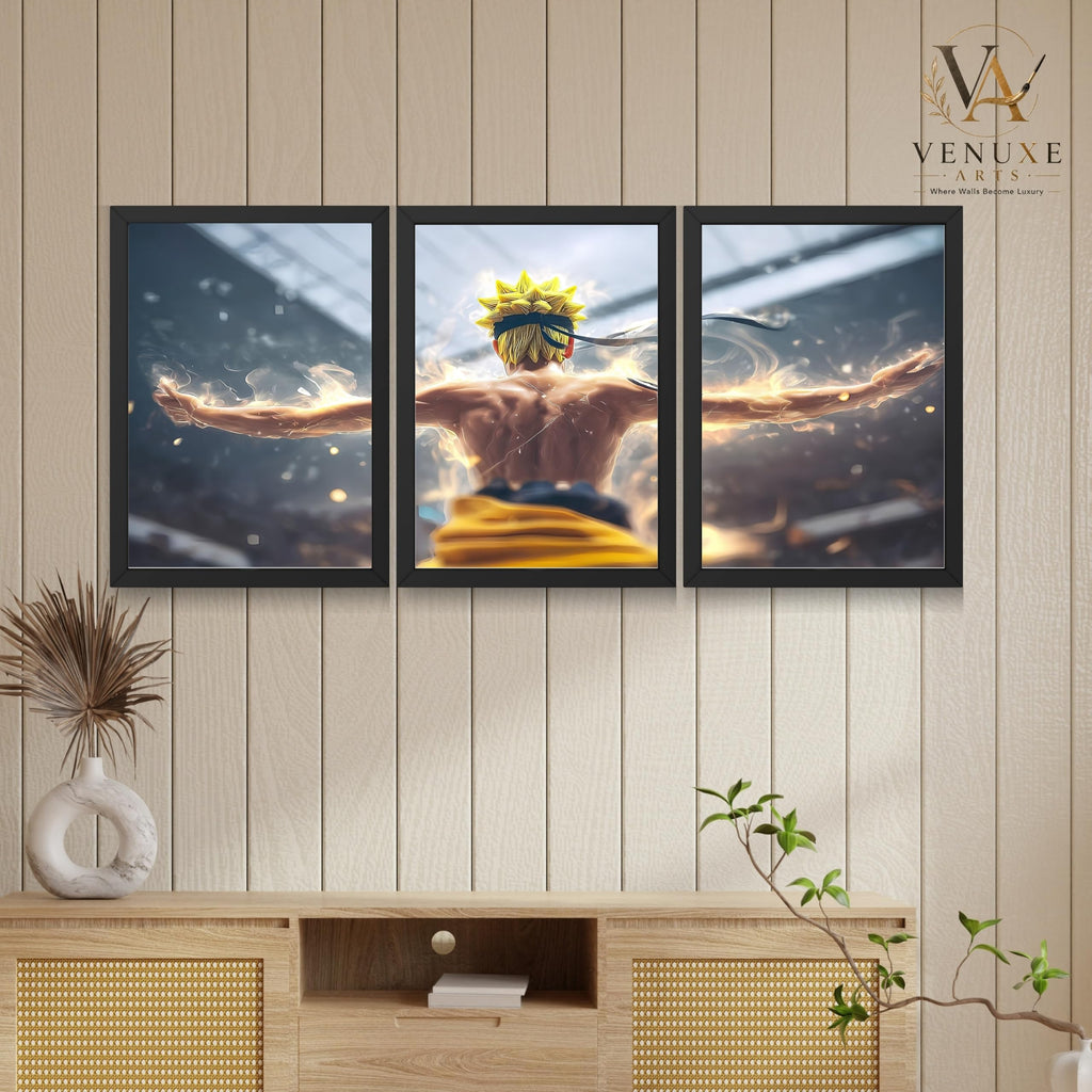 VENUXE ARTS Set Of 3 Anime Characters Wall Framed |Anime Characters Framed Poster for Living Room Bedroom Gaming Room Studio Wall Decor