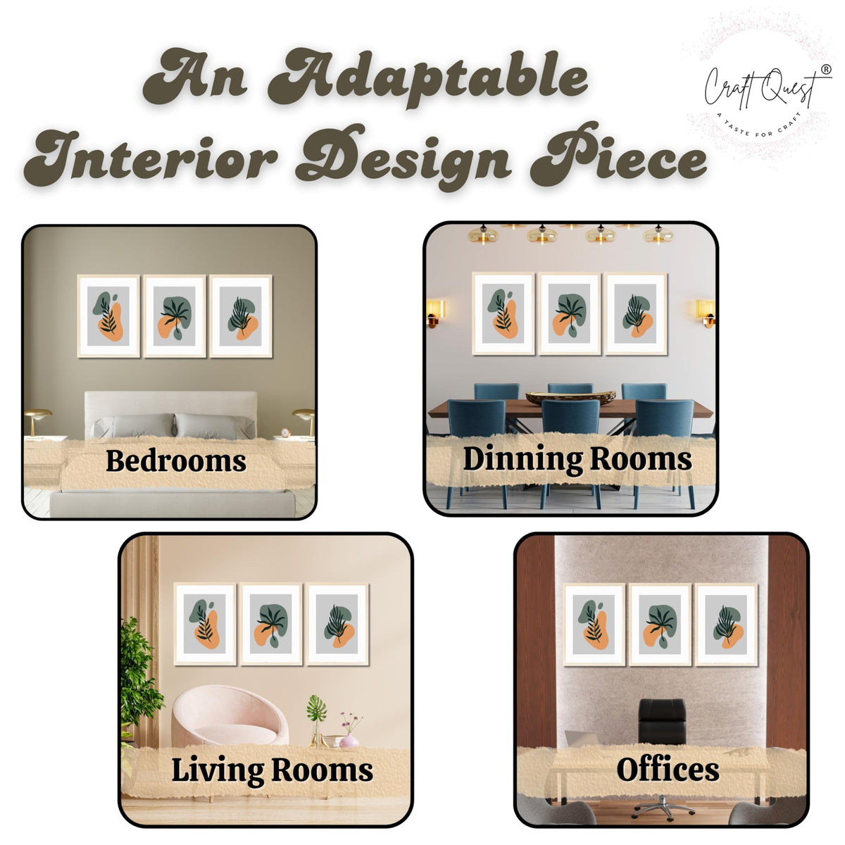 CRAFT QUEST Wall Art Decor Paintings | Set of 3 BOHO Wall Art Frames for Home Decoratio | Ideal for Living Room, Office & Bedroom
