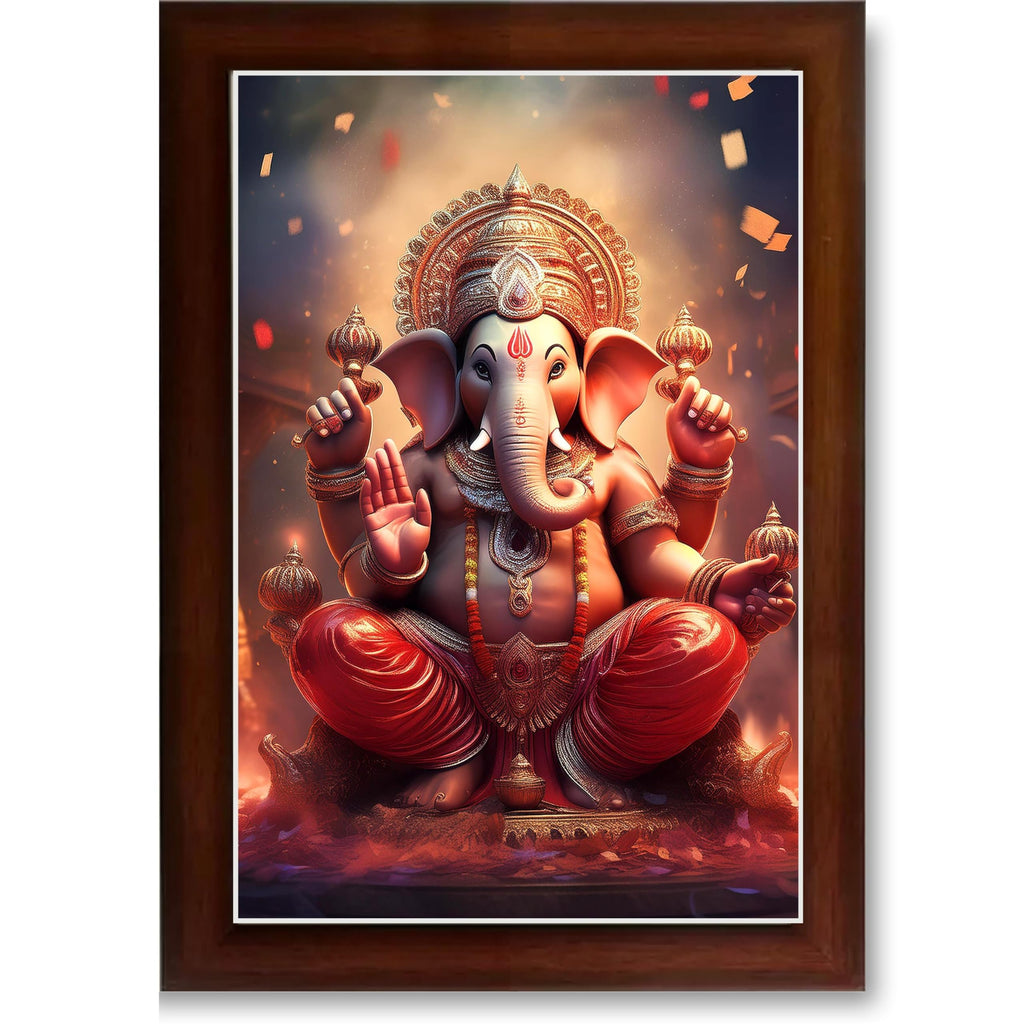 CRAFT QUEST Lord Ganesha Ji Laminated God Photo Frame Wall Decor Mandir Pooja Poster Religious Painting Divine Hindu Temple Decoration Spiritual Blessings Home Office Gift