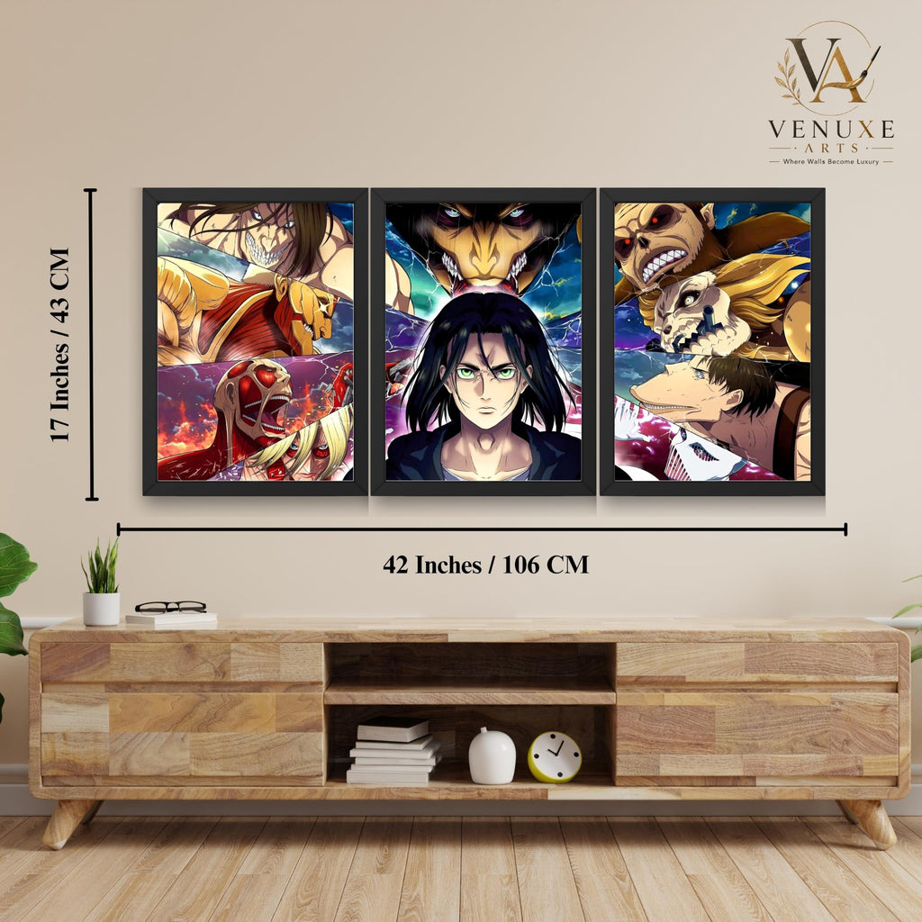 VENUXE ARTS Set Of 3 Anime Characters Wall Framed |Anime Characters Framed Poster for Living Room Bedroom Gaming Room Studio Wall Decor