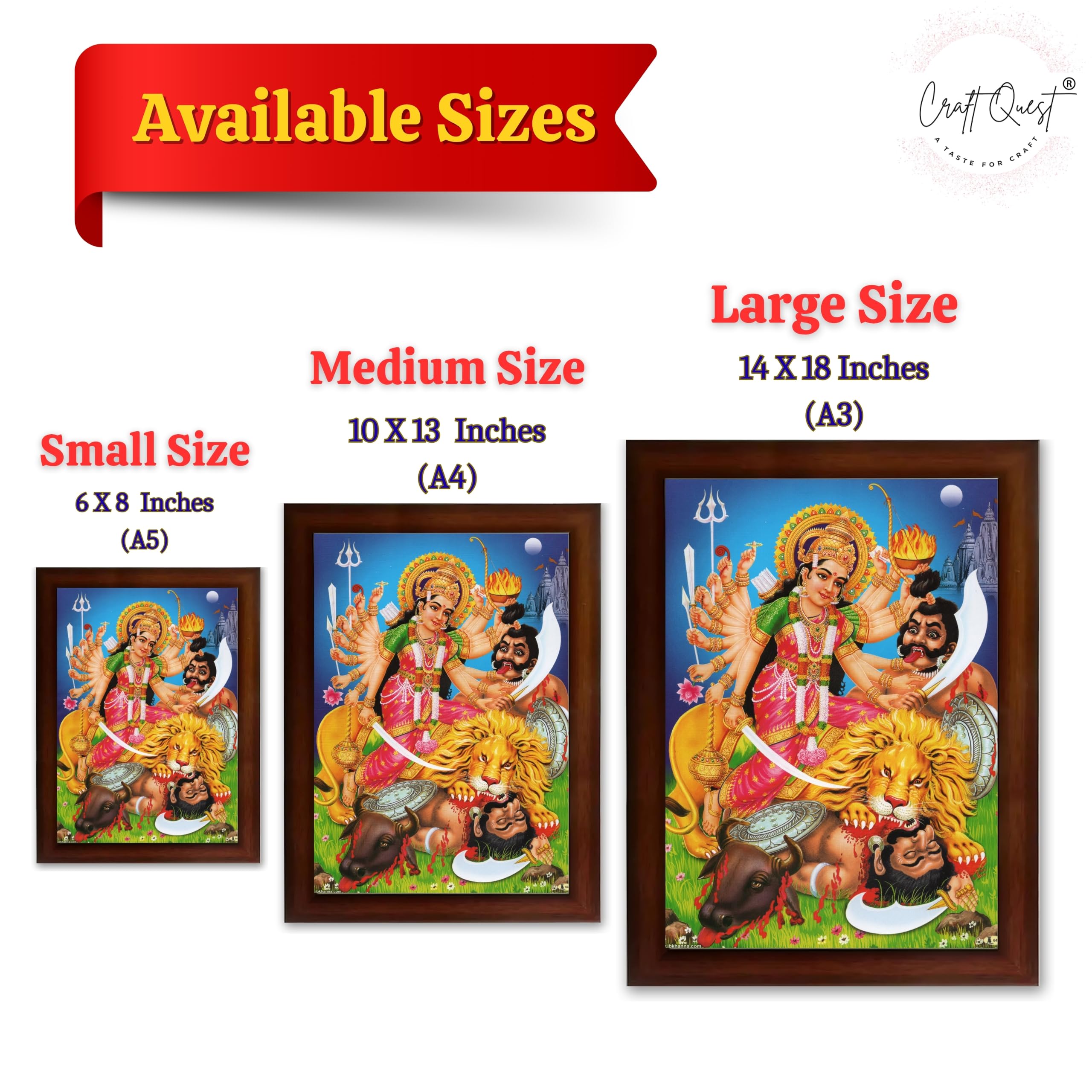 CRAFT QUEST Durga mata Mahishasura Mardini | Mahisasur Mardhini Durga Maa Wall Painting Framed, Religious Photo Frame With Acrylic Glass