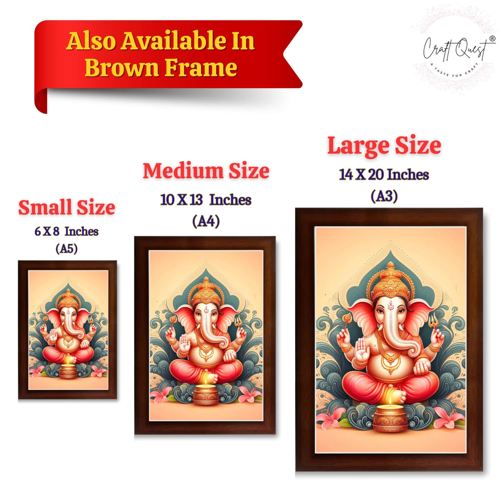 CRAFT QUEST Ganesh Ganpati Ganesha Art Framed Painting Ready to Hang and Wall Decor