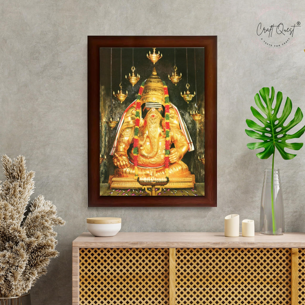 CRAFT QUEST Pillayarpatti Karpaga Vinayagar Hanging Wall Painting Photo Framed | South God Picture Frame for Home, Office, Temple & Gifting, Decor