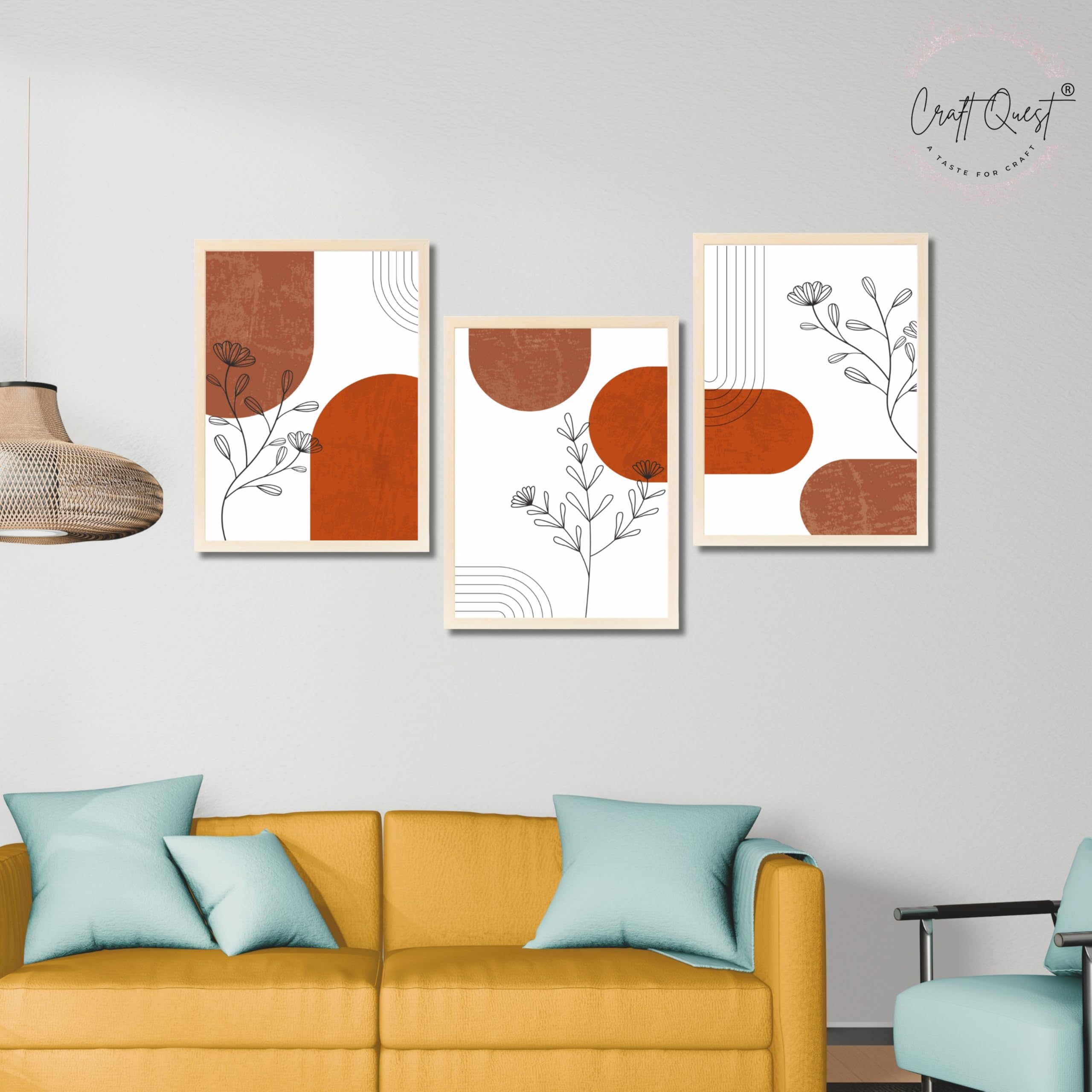 CRAFT QUEST Wall Art Decor Paintings | Set of 3 Abstract Wall Art Frames for Home Decoration | Ideal for Living Room, Bedroom & Offices