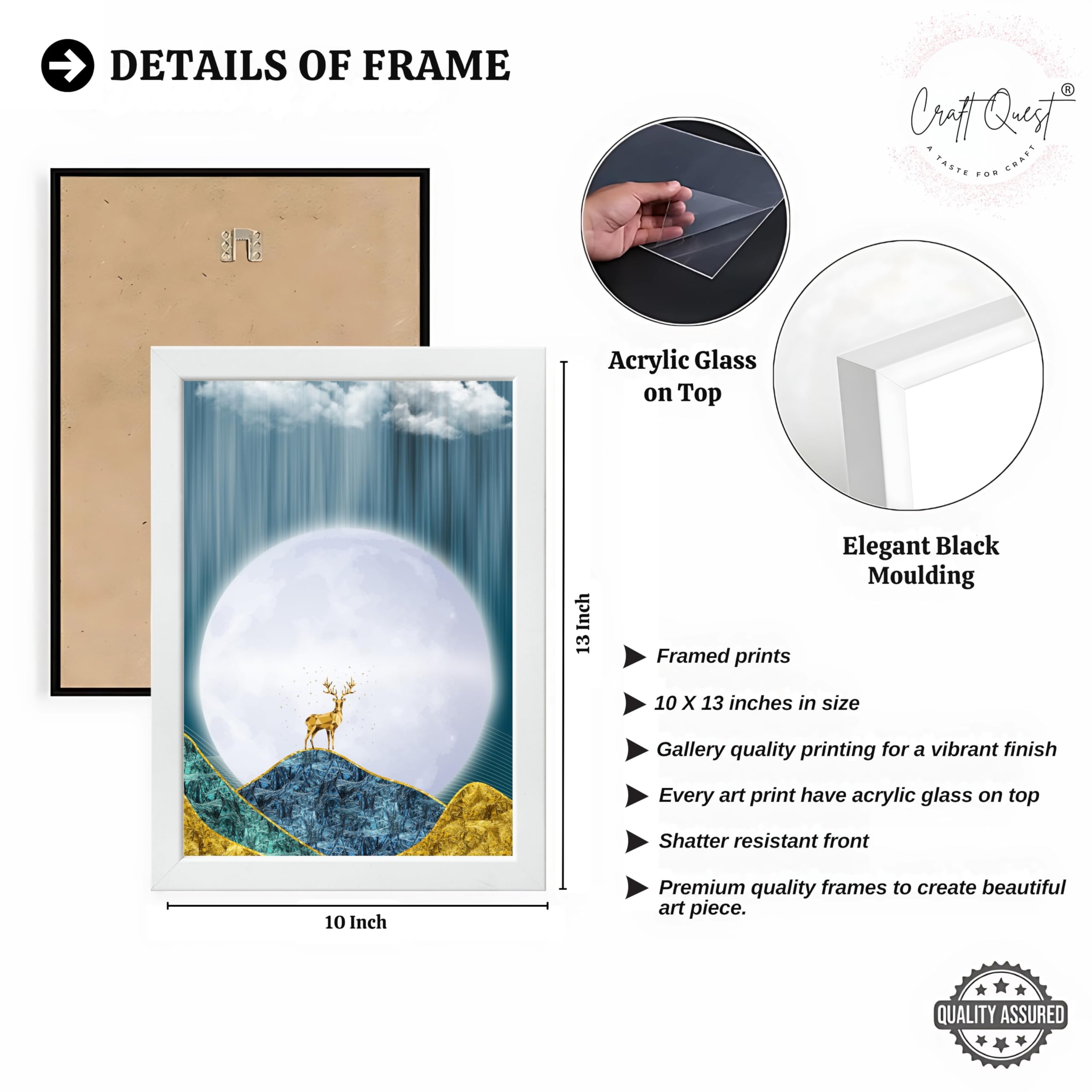 CRAFT QUEST Modern Art Landscape Of Moon & Golden Christmas Trees Wall Art | Set of 3 Frames for Home Decoration | Ideal for Living Room, Bedroom & Offices