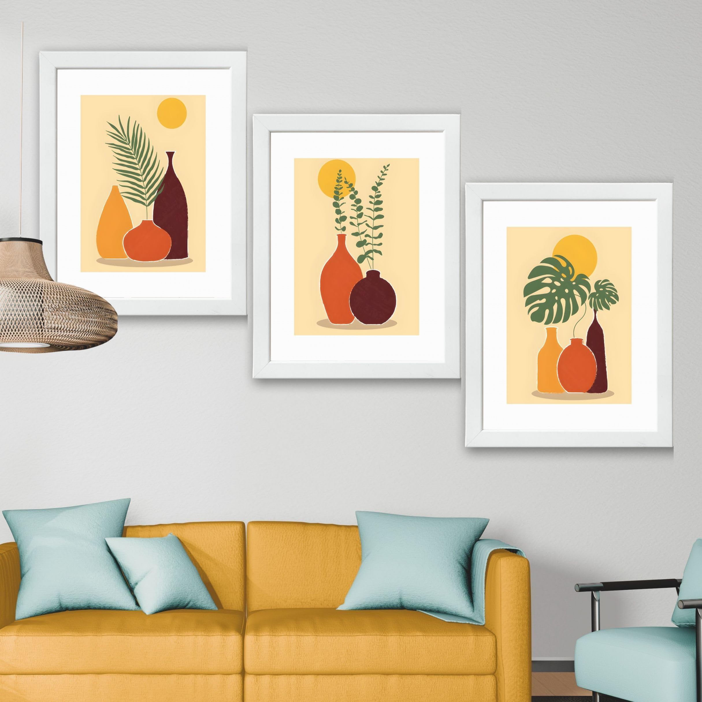 CRAFT QUEST Wall Art Decor Paintings | Set of 3 FLORAL Wall Art Frames for Home Decoration | Ideal for Living Room, Bedroom & Offices