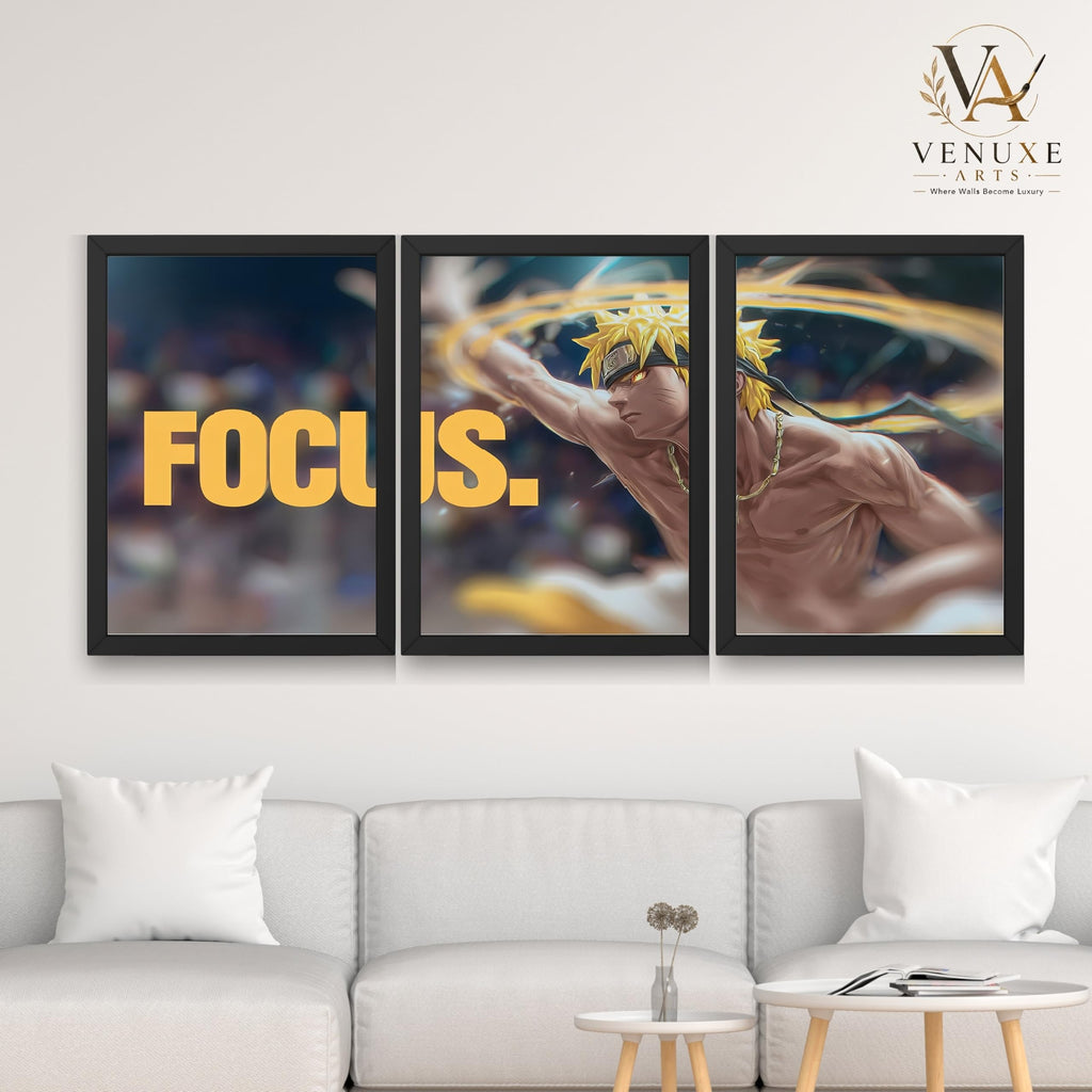 VENUXE ARTS Set Of 3 Anime Characters Wall Framed |Anime Characters Framed Poster for Living Room Bedroom Gaming Room Studio Wall Decor