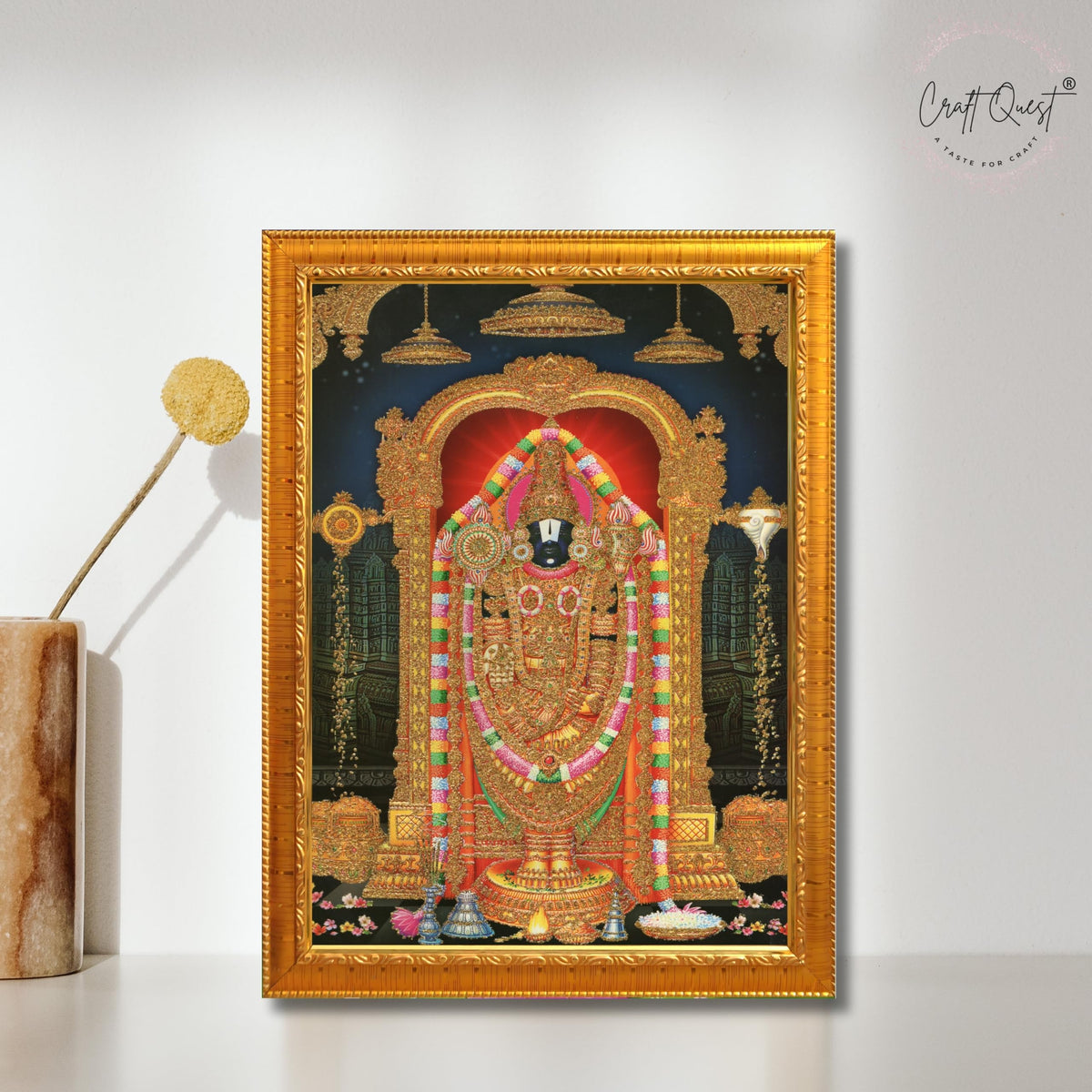 CRAFT QUEST Tirupati Balaji Lord Venkateshwara Swamy Wall Painting Framed Home Décor