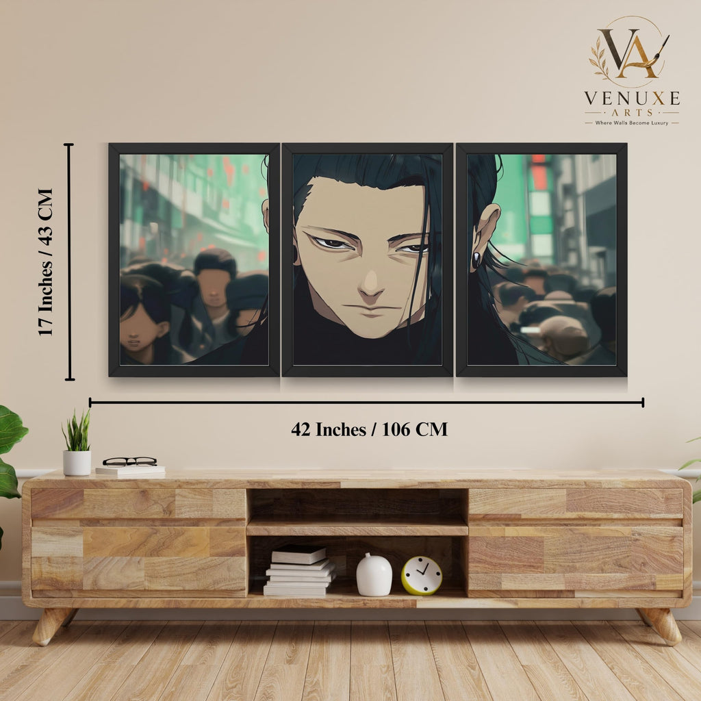 VENUXE ARTS Set Of 3 Anime Characters Wall Framed |Anime Characters Framed Poster for Living Room Bedroom Gaming Room Studio Wall Decor