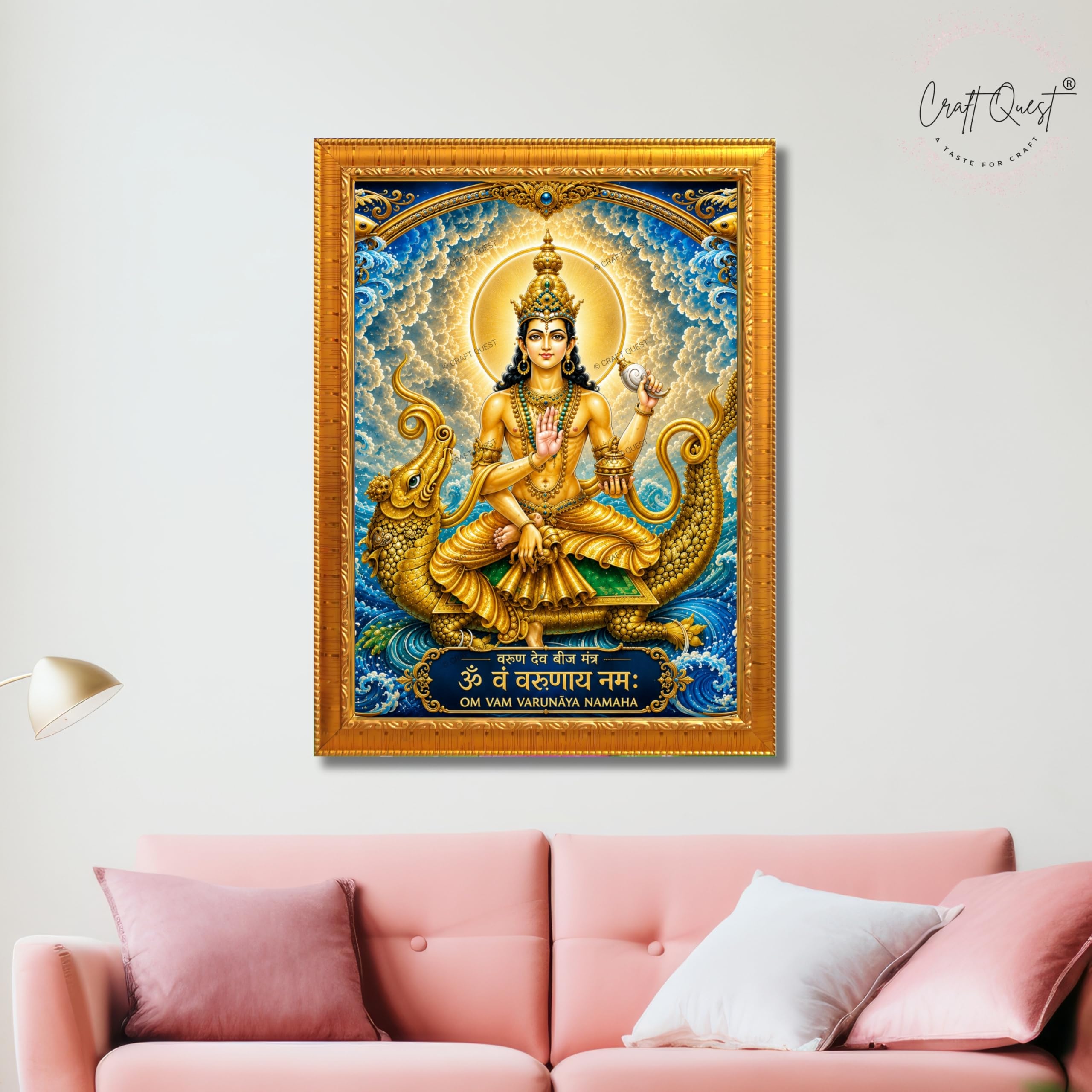 CRAFT QUEST Varun Dev photo frame for wall vastu | Jhulelal Ji Acrylic Photo Frame for Wall Decoration | Vastu Positive Energy Wall Art for Home, Office & Temple
