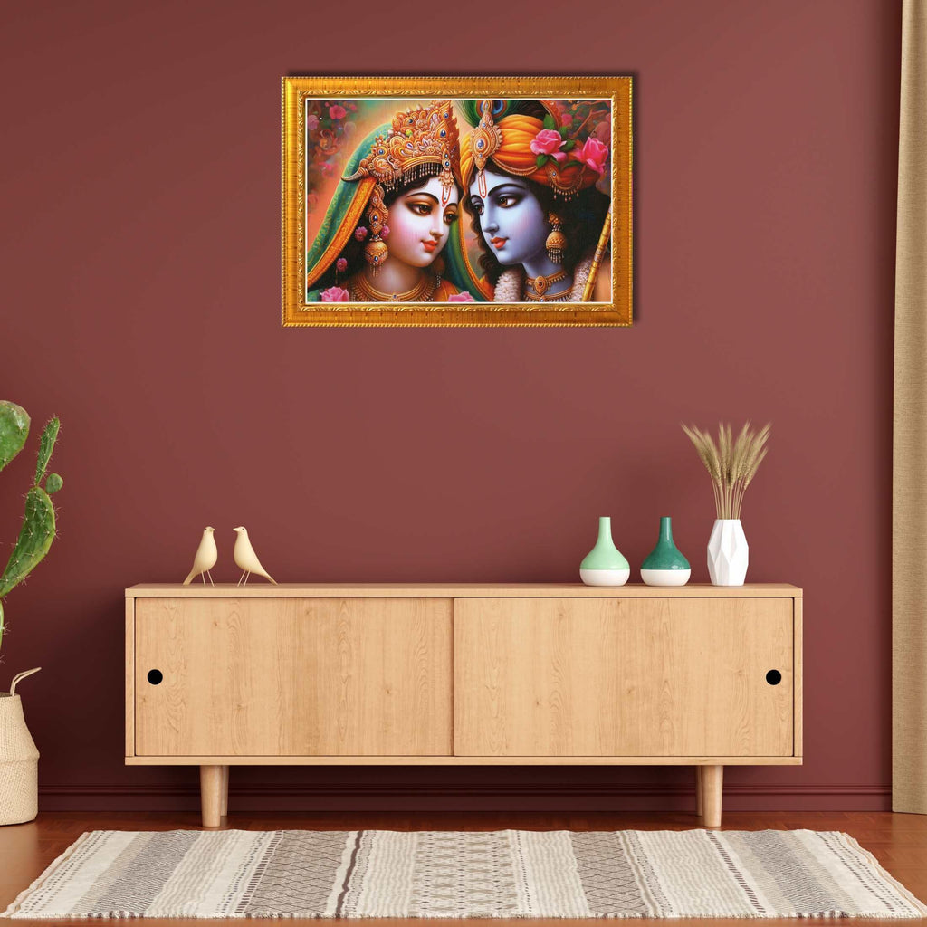 CRAFT QUEST Radha Krishna Art Photo Framed Painting for Home and Bedroom Wall Decoration of Size 14X10 Inches with Frame And Acrylic Glass RK210