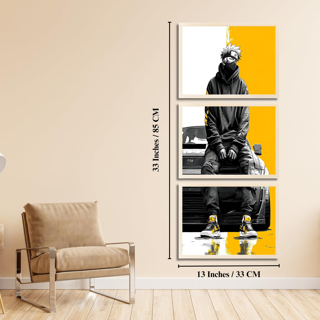 VENUXE ARTS Set Of 3 Anime Characters Wall Framed |Anime Characters Framed Poster for Living Room Bedroom Gaming Room Studio Wall Decor