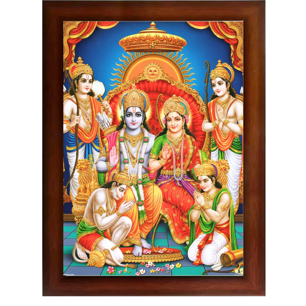 CRAFT QUEST Lord Shri Ram Darbar Sita Mata Parivar Family Wall Painting Framed Home and Pooja Decor