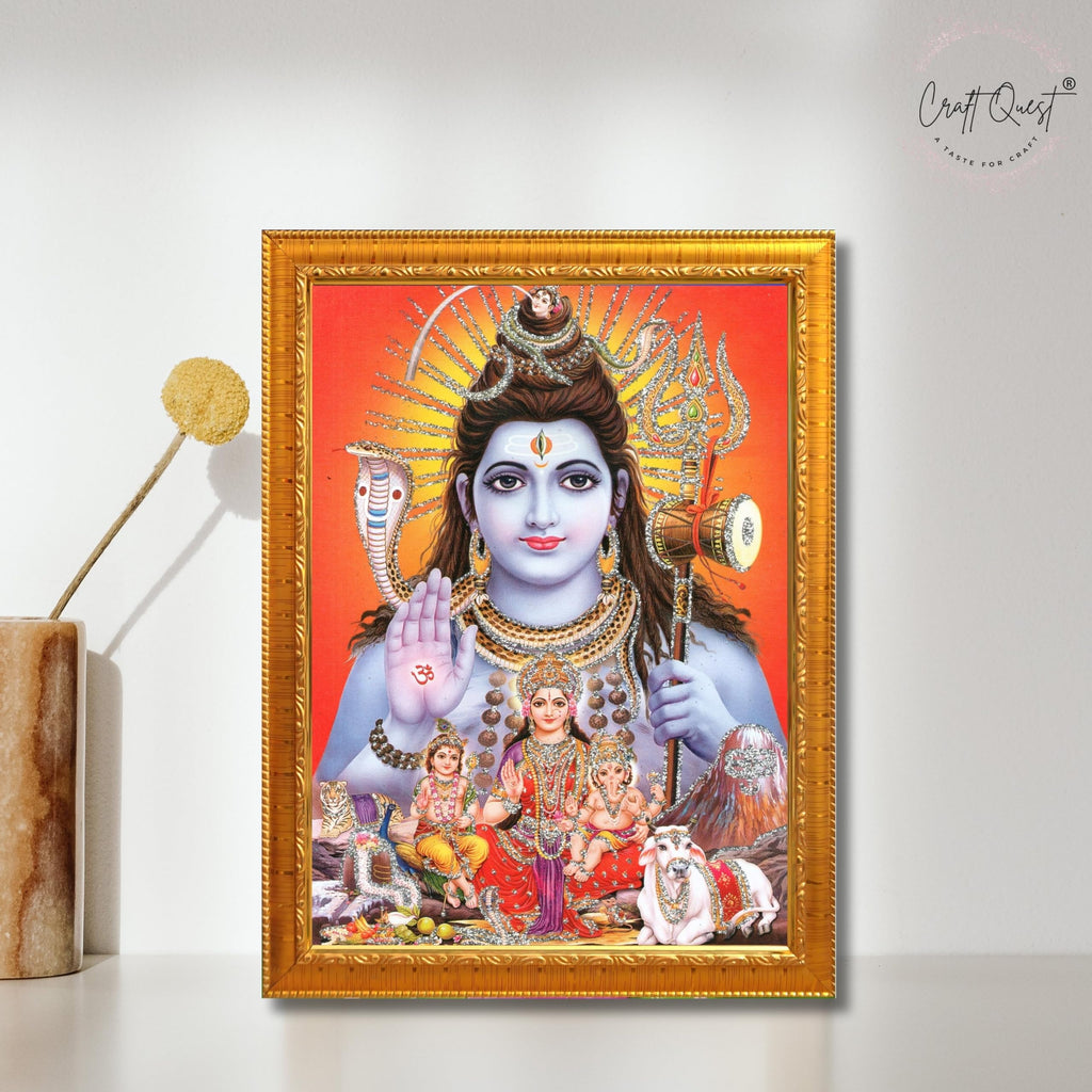 CRAFT QUEST God Shiv Ji Shiva Wall Painting | Premium Framed Hindu God Wall Art | Spiritual Mahadev Poster for Living Room, Bedroom, Office, Meditation, Pooja & Temple Décor Item |