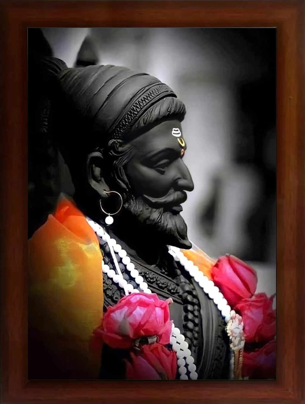 CRAFT QUEST Chhatrapati Shivaji Maharaj photo frame Home Decorative items with synthetic frame (Style 1) (Brown, 10 X 13 Inches)