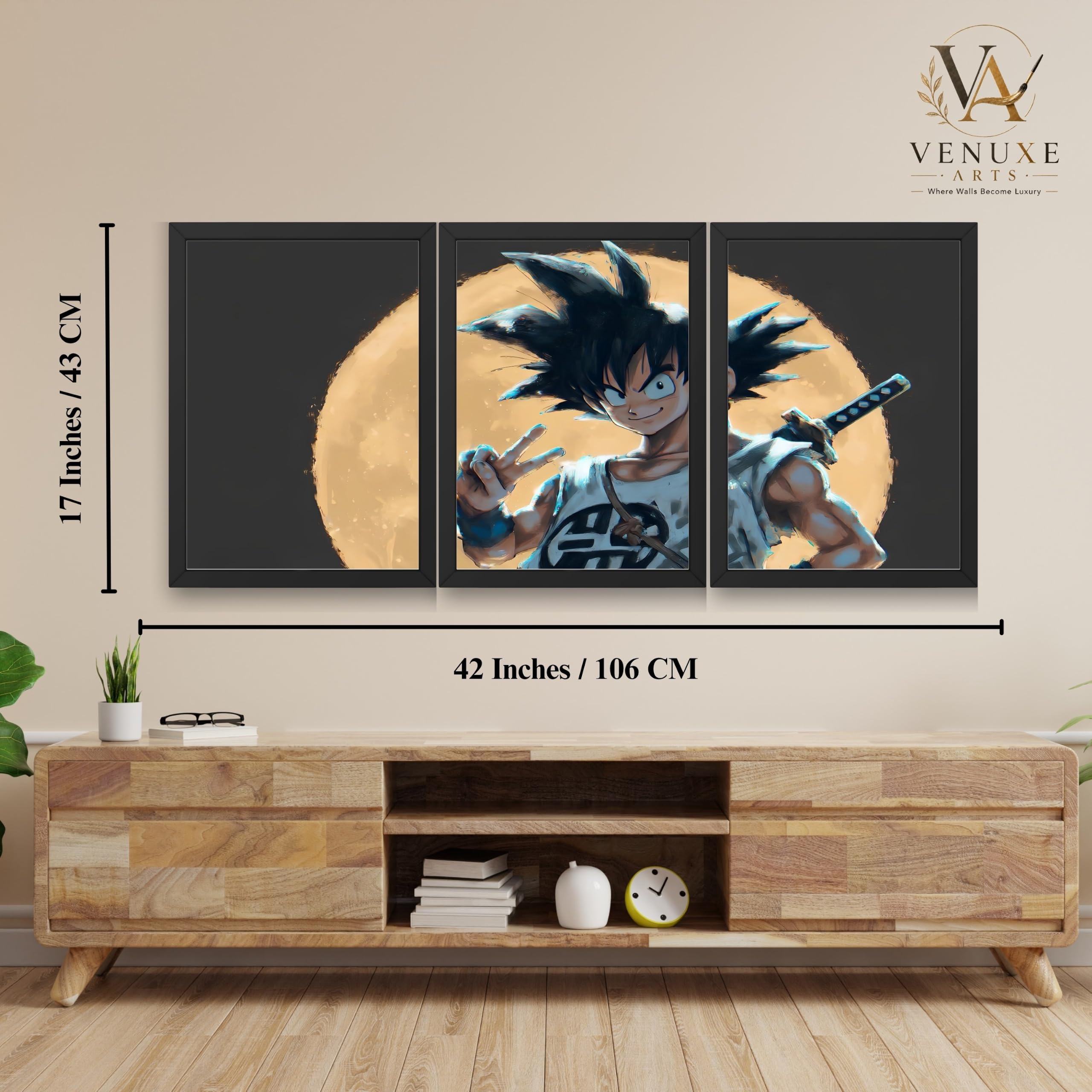 VENUXE ARTS Set Of 3 Anime Characters Wall Framed |Anime Characters Framed Poster for Living Room Bedroom Gaming Room Studio Wall Decor