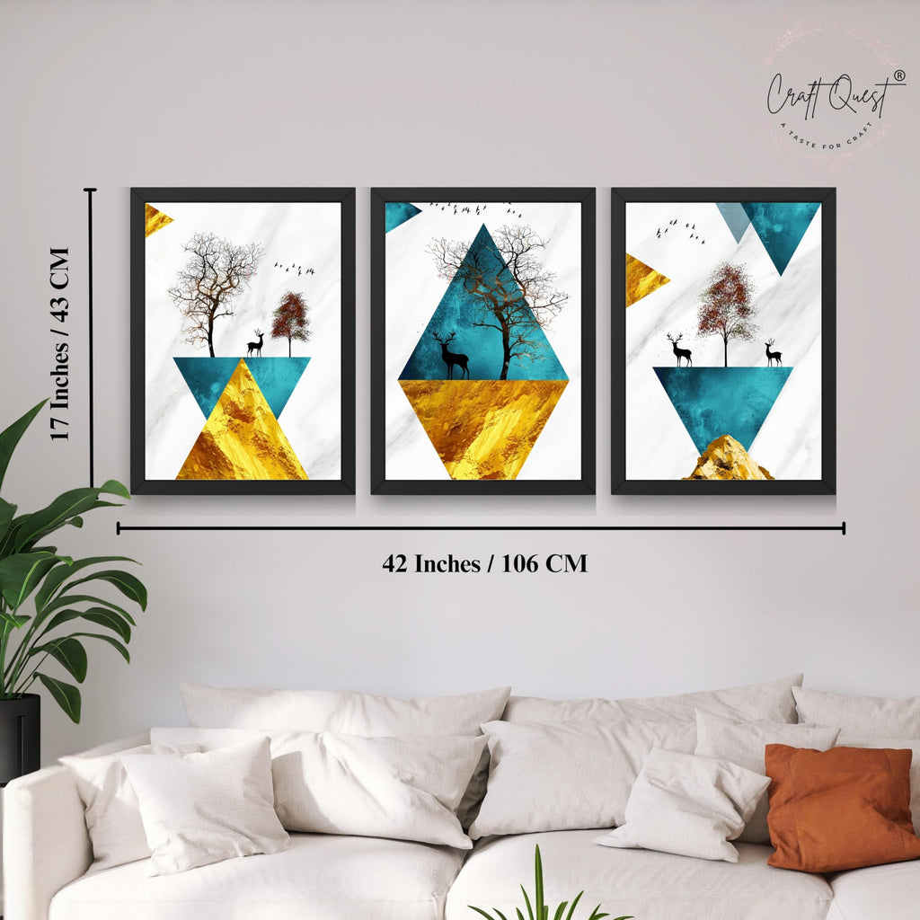 CRAFT QUEST Abstract Modern Art Wall Frame | Set of 3 Frames for Home Decoration | Ideal for Living Room, Bedroom & Offices