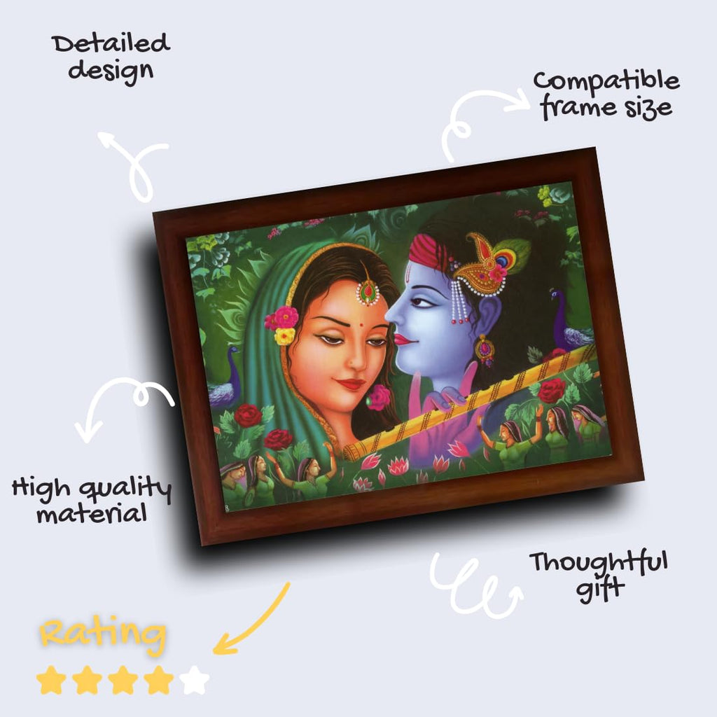 Craft Quest Radha Krishna Sparkle Coated Home Decorative Gift Item Framed Painting (10 X 14 Inches, Brown) RK1013-103