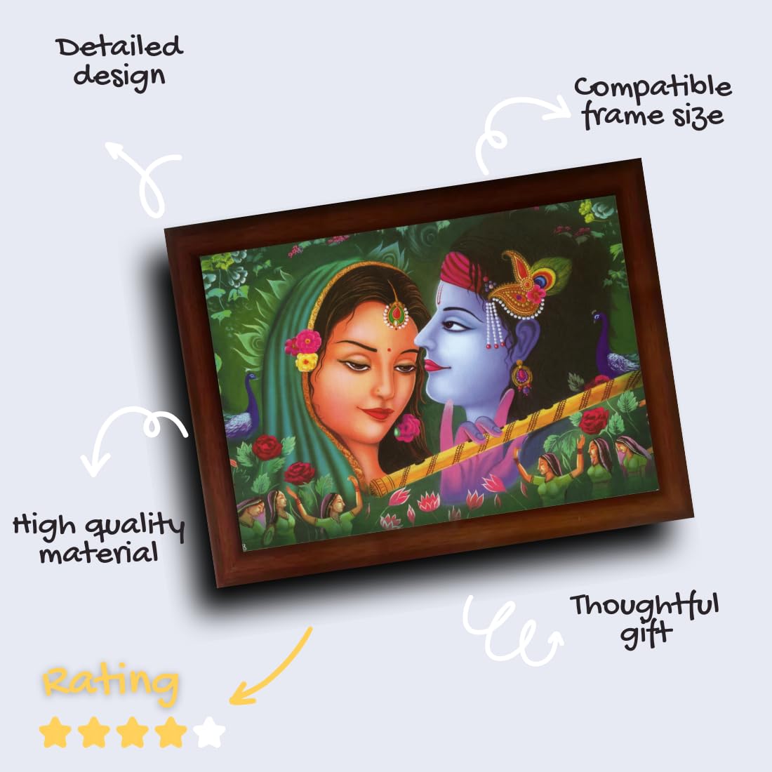 Craft Quest Radha Krishna Sparkle Coated Home Decorative Gift Item Framed Painting (10 X 14 Inches, Brown) RK1013-103