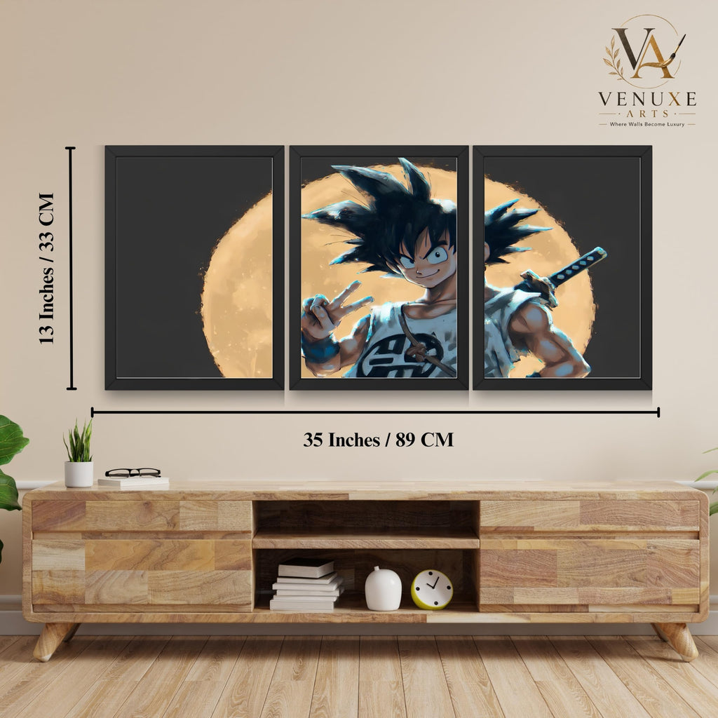 VENUXE ARTS Set Of 3 Anime Characters Wall Framed |Anime Characters Framed Poster for Living Room Bedroom Gaming Room Studio Wall Decor