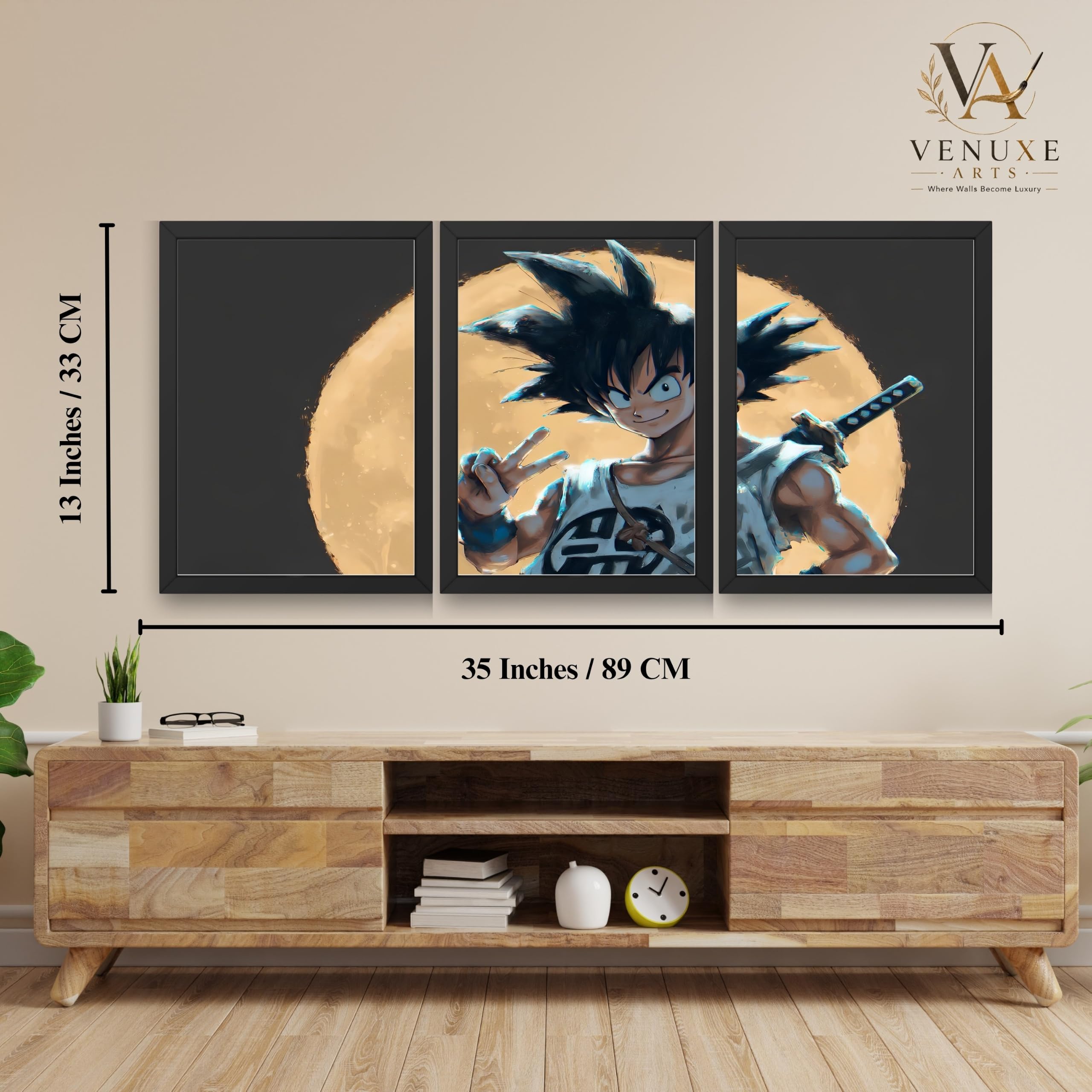 VENUXE ARTS Set Of 3 Anime Characters Wall Framed |Anime Characters Framed Poster for Living Room Bedroom Gaming Room Studio Wall Decor