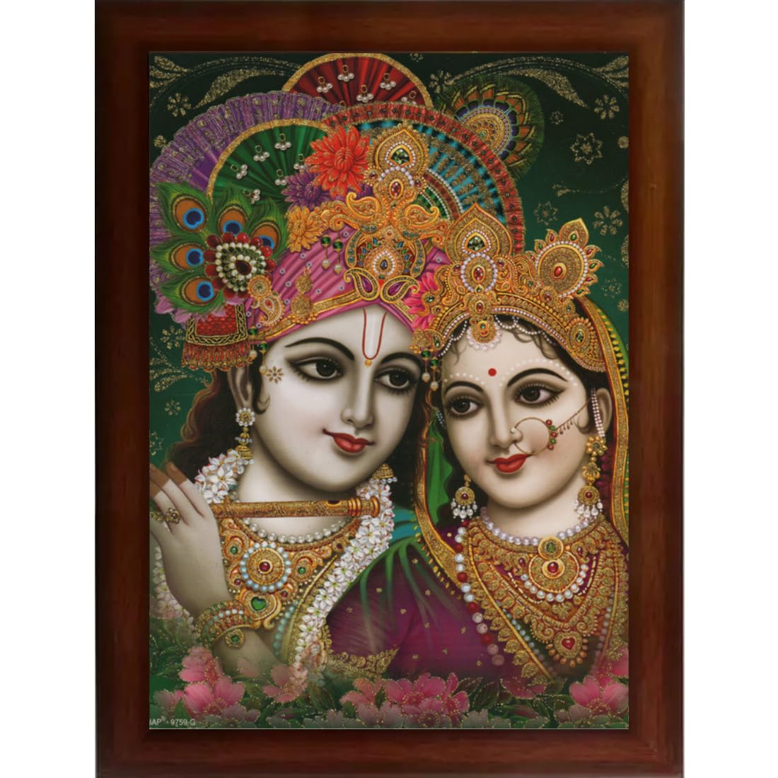 Craft Quest Radha Krishna Sparkle Coated Home Decorative Gift Item Framed Painting (10 X 14 Inches, Brown) RK1013-05