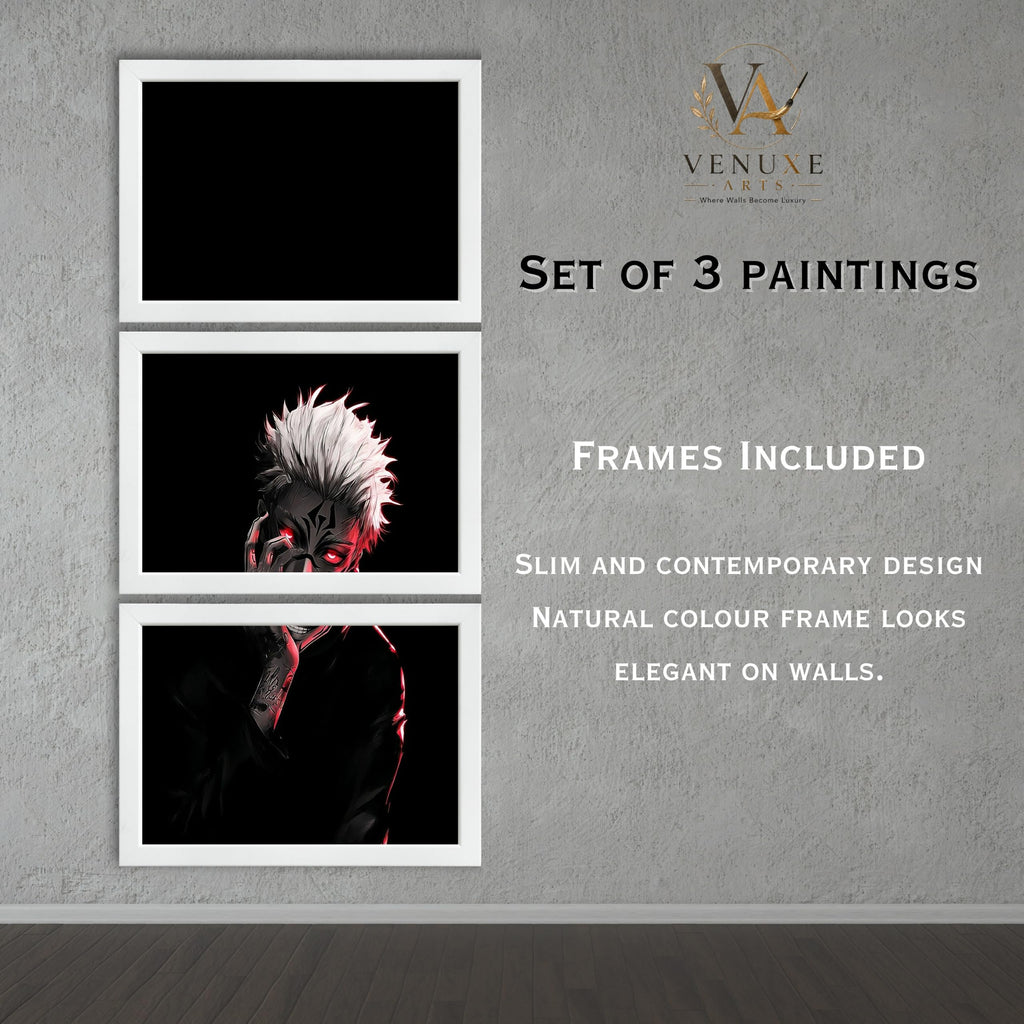 VENUXE ARTS Set Of 3 Anime Characters Wall Framed |Anime Characters Framed Poster for Living Room Bedroom Gaming Room Studio Wall Decor