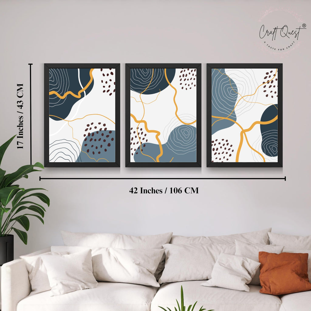CRAFT QUEST Abstract Modern Shapes Wall Art | Set of 3 Frames for Home Decoration | Ideal for Living Room, Bedroom & Offices
