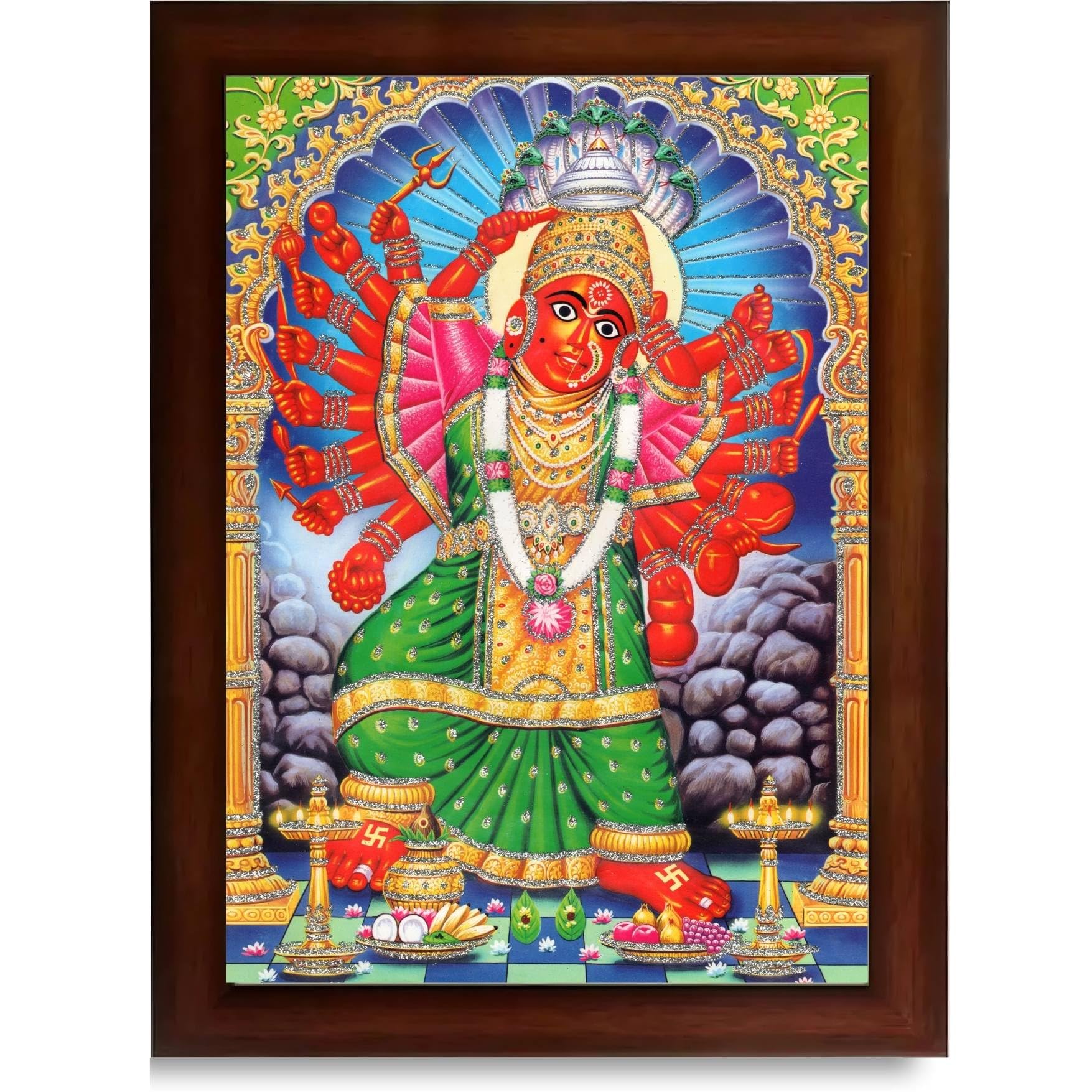CRAFT QUEST Saptashrungi/Saptashringi Devi, God Religious Framed Painting