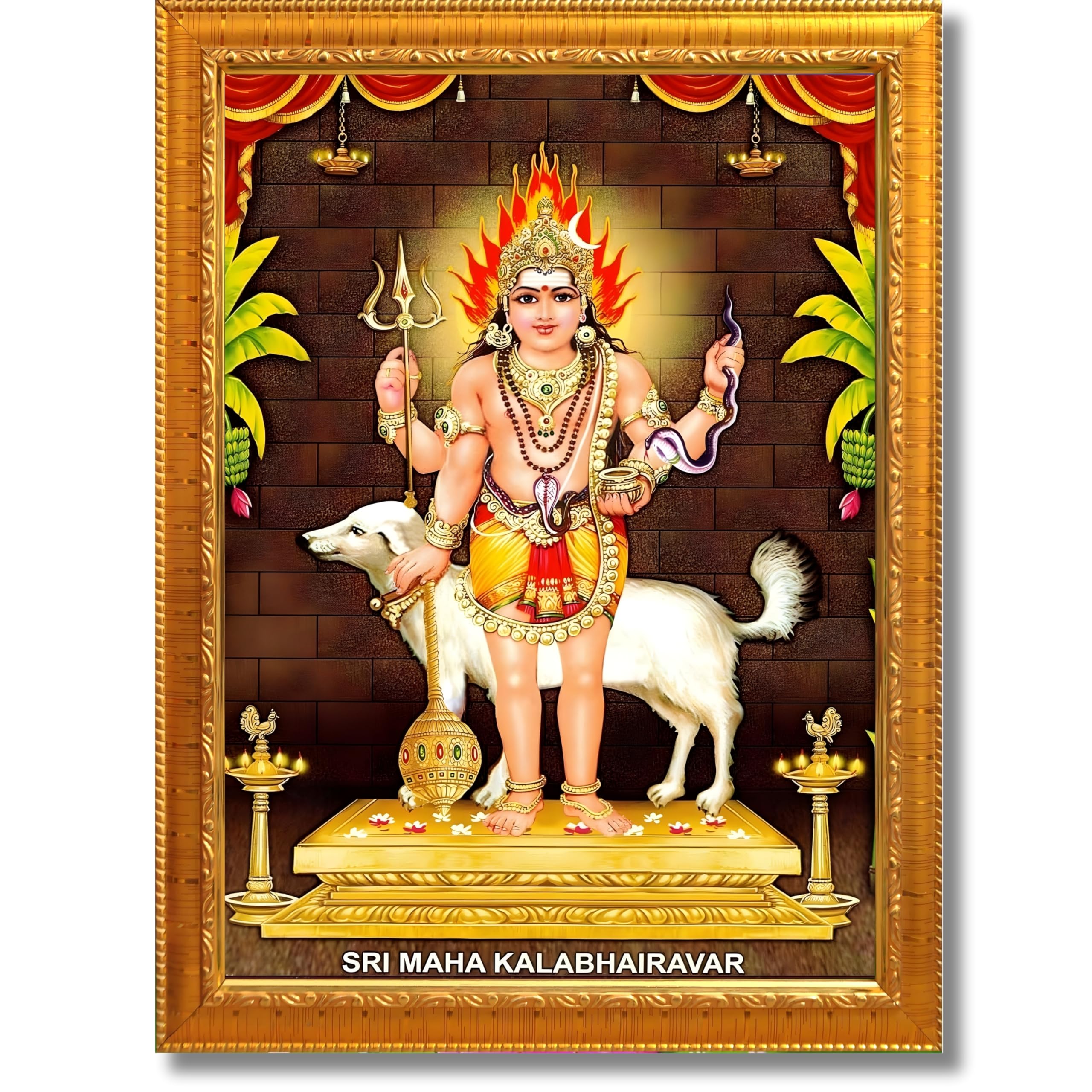 CRAFT QUEST Kala Bhairava Kaal Bhairav Baba Bairava Photo Frame | Hindu God Spiritual Framed | Ideal for Home, Office, Temple & Puja Room, Wall Decor