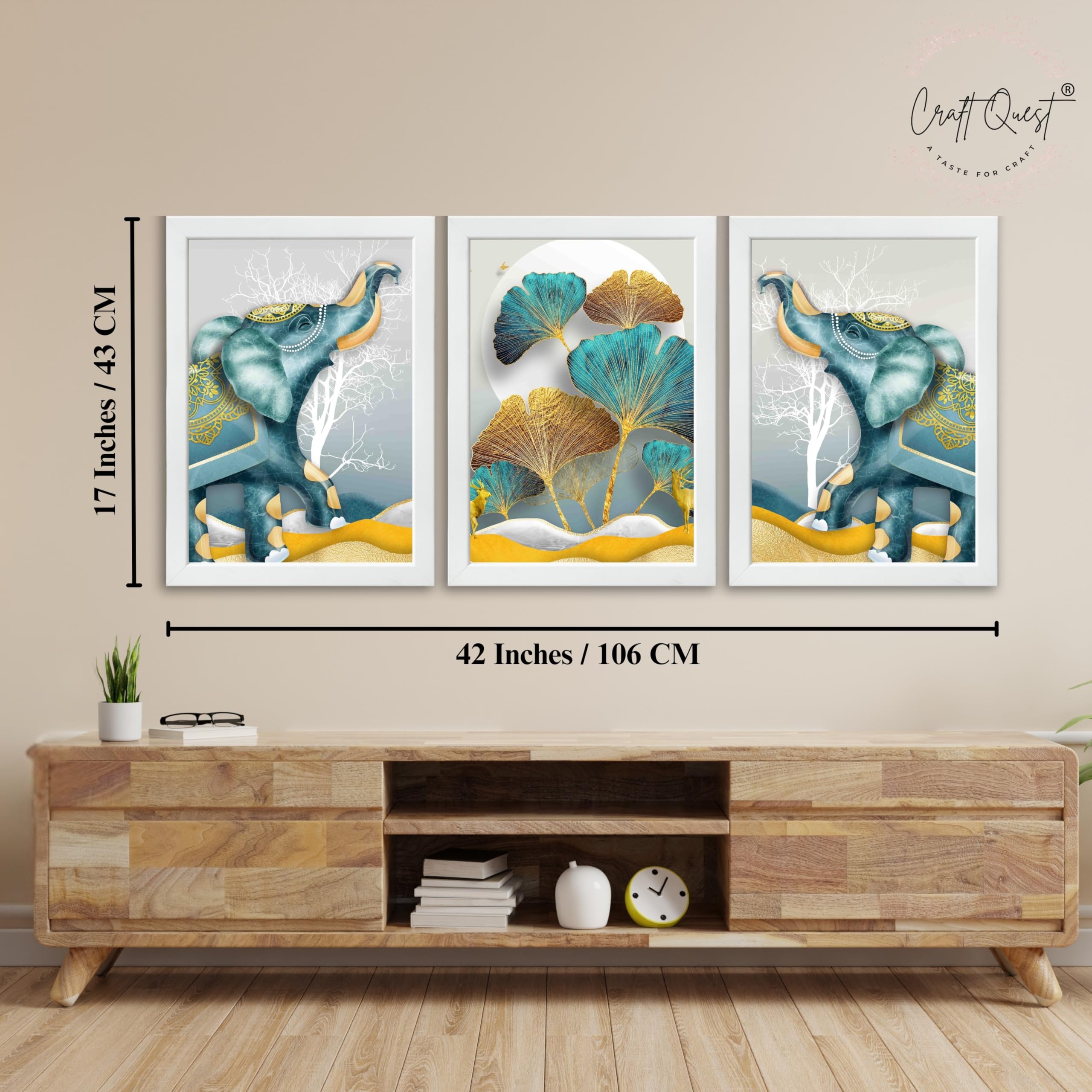 CRAFT QUEST Modern Art Flowers Abstract Wall Art | Set of 3 Frames for Home Decoration | Ideal for Living Room, Bedroom & Offices