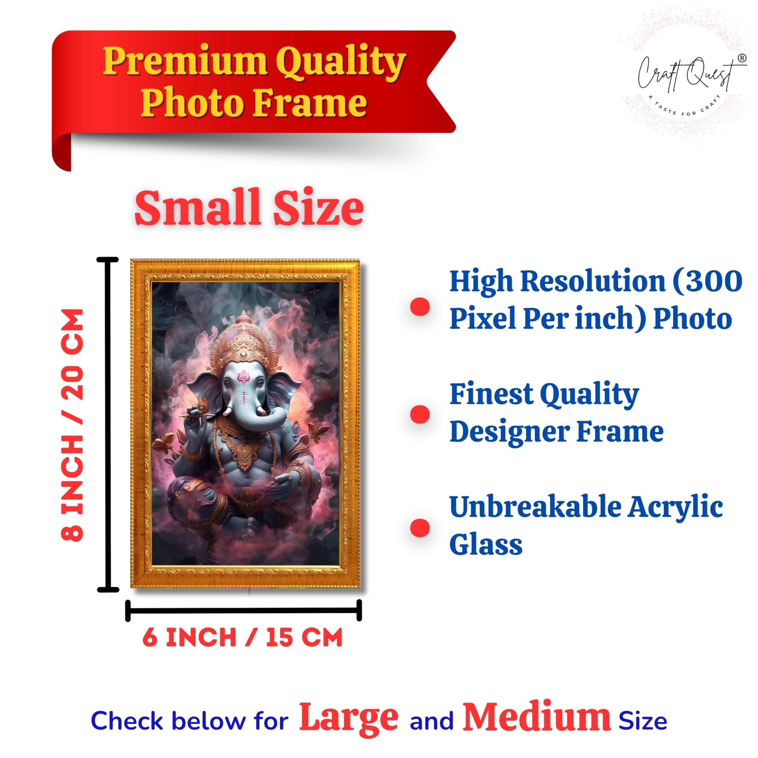 CRAFT QUEST God Ganesh Ganpati ji Hanging Wall Painting Framed For Home Décor