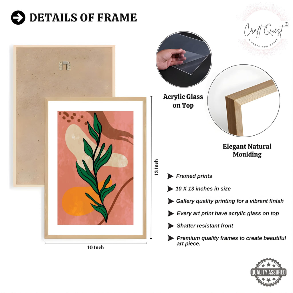CRAFT QUEST Wall Art Decor Paintings | Set of 3 BOHO Wall Art Frames for Home Decoration | Ideal for Living Room, Bedrooms & Office