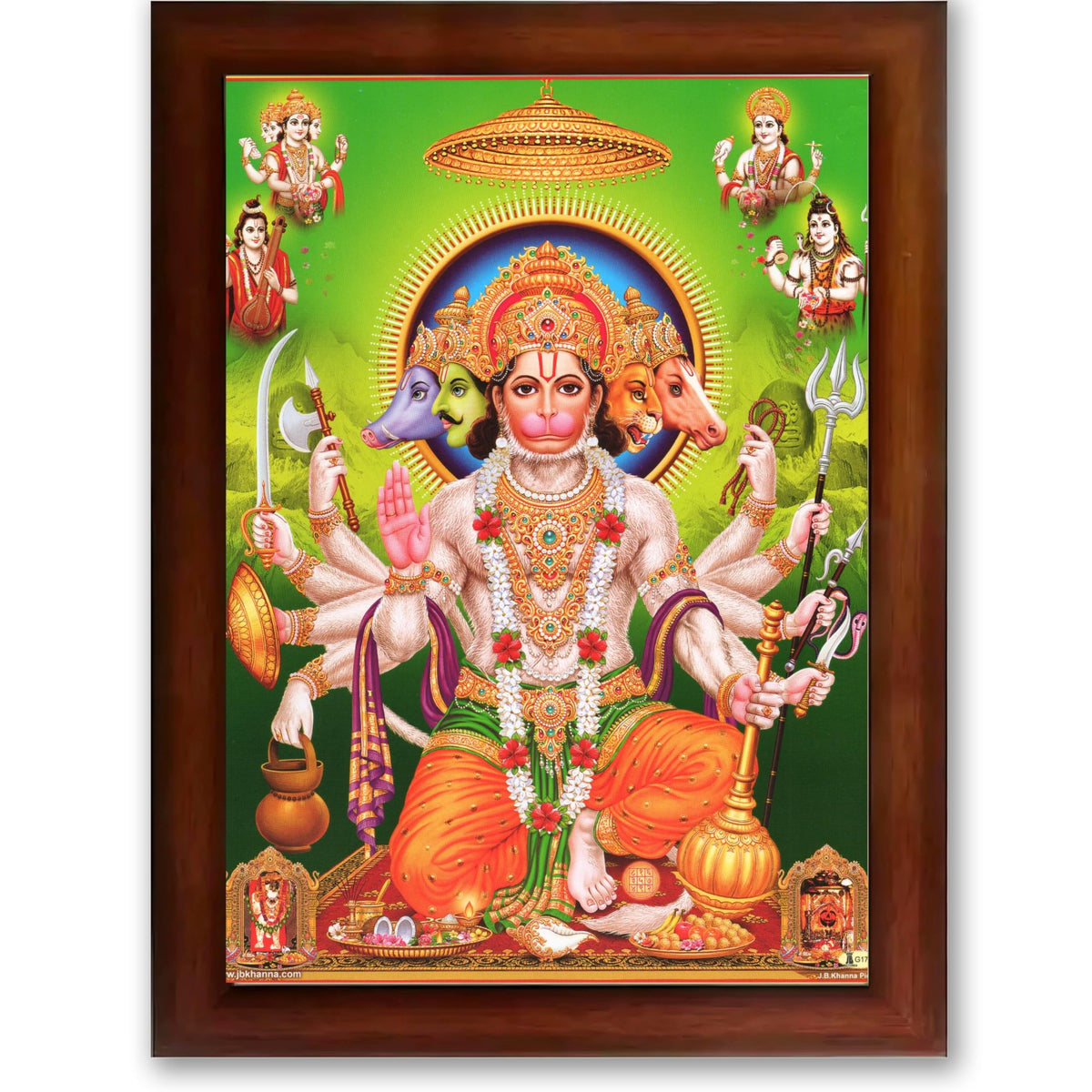 CRAFT QUEST Panchmukhi Hanuman | Bajrangbali Religious Photo frame home Decorative item synthetic wooden frame