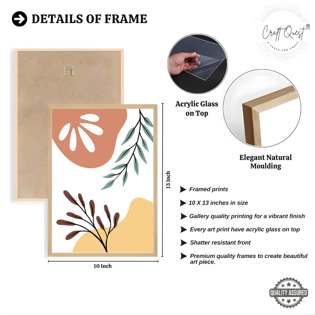 CRAFT QUEST Wall Art Decor Paintings | Set of 3 BOHO Wall Art Frames for Home Decoratio | Ideal for Living Room, Bedrooms & Offices