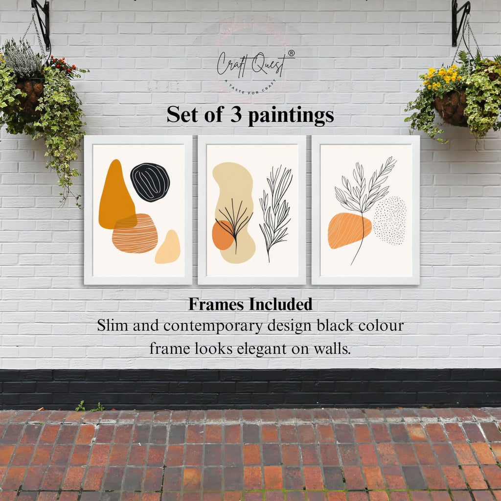 CRAFT QUEST Organic Abstract Line Art Modern Art | Set of 3 Frames for Home Decoration | Ideal for Living Room, Bedroom & Offices