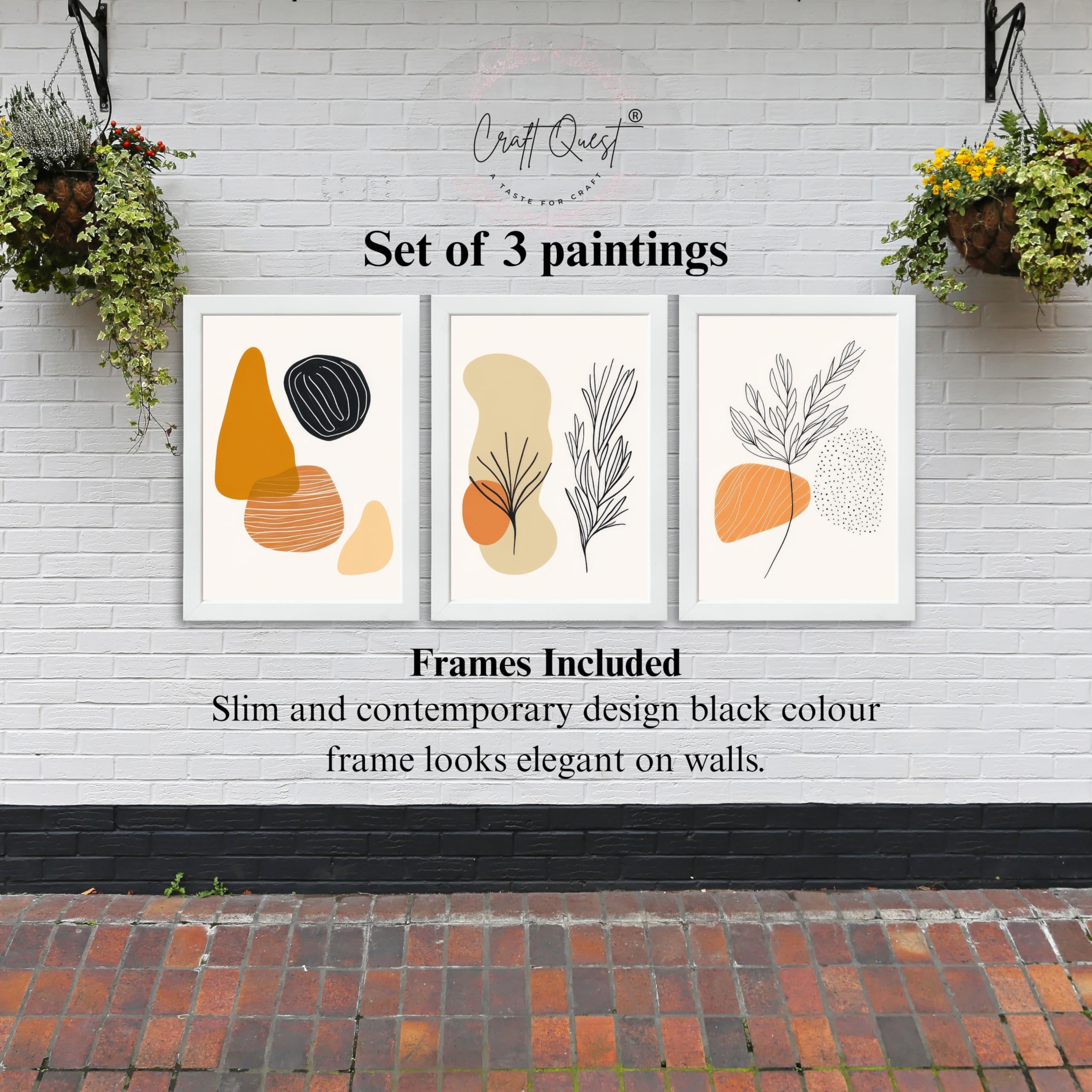 CRAFT QUEST Organic Abstract Line Art Modern Art | Set of 3 Frames for Home Decoration | Ideal for Living Room, Bedroom & Offices