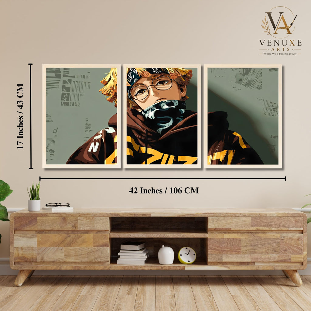 VENUXE ARTS Set Of 3 Anime Characters Wall Framed |Anime Characters Framed Poster for Living Room Bedroom Gaming Room Studio Wall Decor