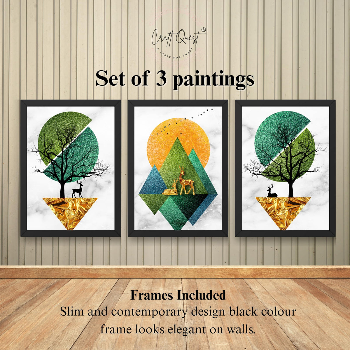CRAFT QUEST Modern Art Abstract Wall Art | Set of 3 Frames for Home Decoration | Ideal for Living Room, Bedroom & Offices
