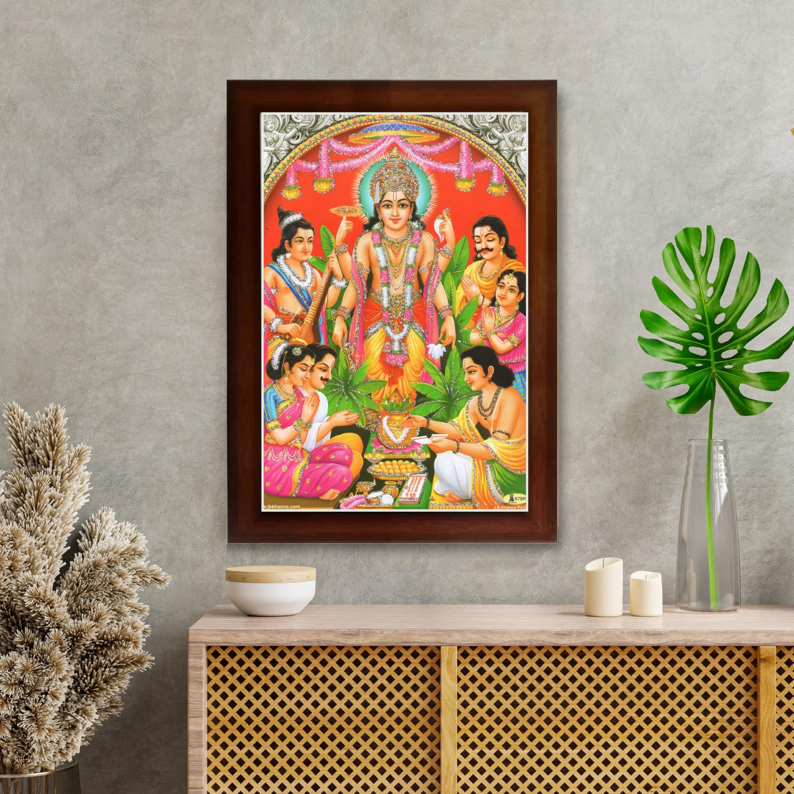 CRAFT QUEST Lord Satyanarayana Swamy Hindu God Satyanarayan Photo Frame | Religious Photo Frame | Ideal for Home, Office, Temple & Puja Room, Wall Decor