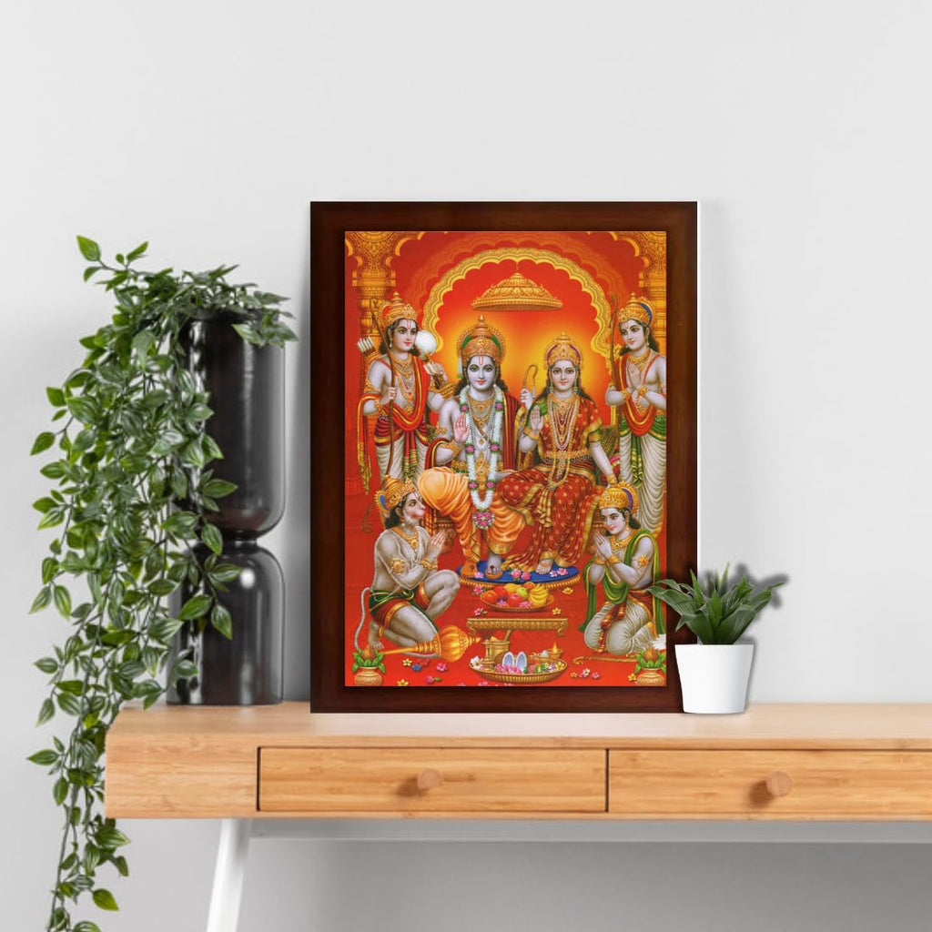 CRAFT QUEST Ayodhya Ram Mandir Photo Frame For Wall Decoration Gift Item Painting/Shree Ram Darbar Photo Frame (Large Size, 14 inch X 10 inch, Brown, Religious)