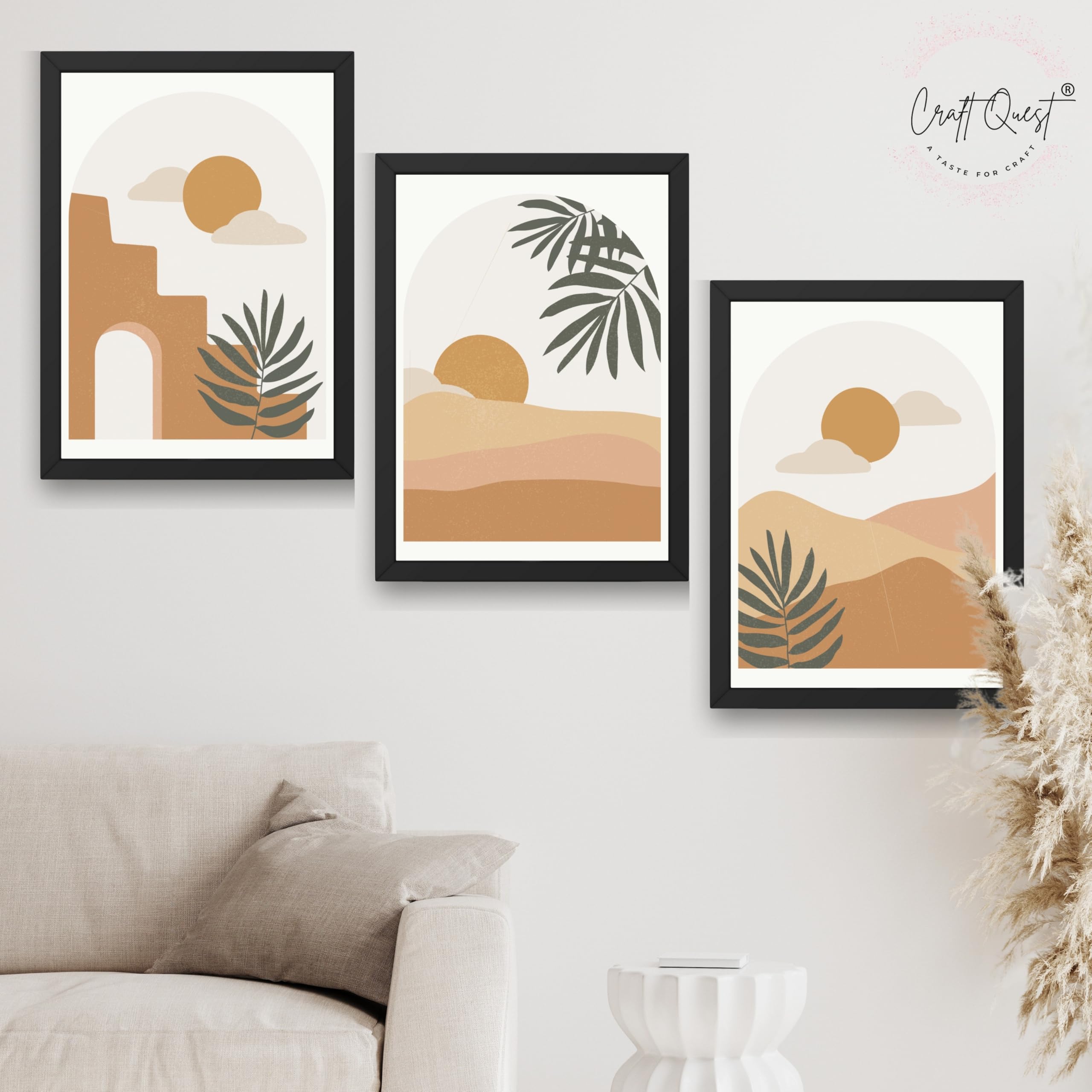 CRAFT QUEST Wall Art Decor Painting | Set of 3 Abstract Wall Art Frames for Home Decoration | Ideal for Living Room, Bedrooms & Offices