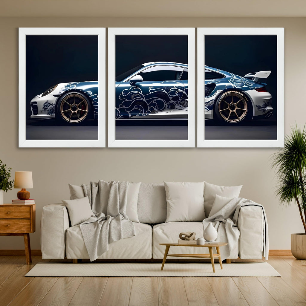VENUXE ARTS Set Of 3 Big Sports Cars Framed Posters Gift Items for Boys Room Wall Decoration Bedroom Living Room Office Studio Décor | Car Poster Frame for Wall Décor