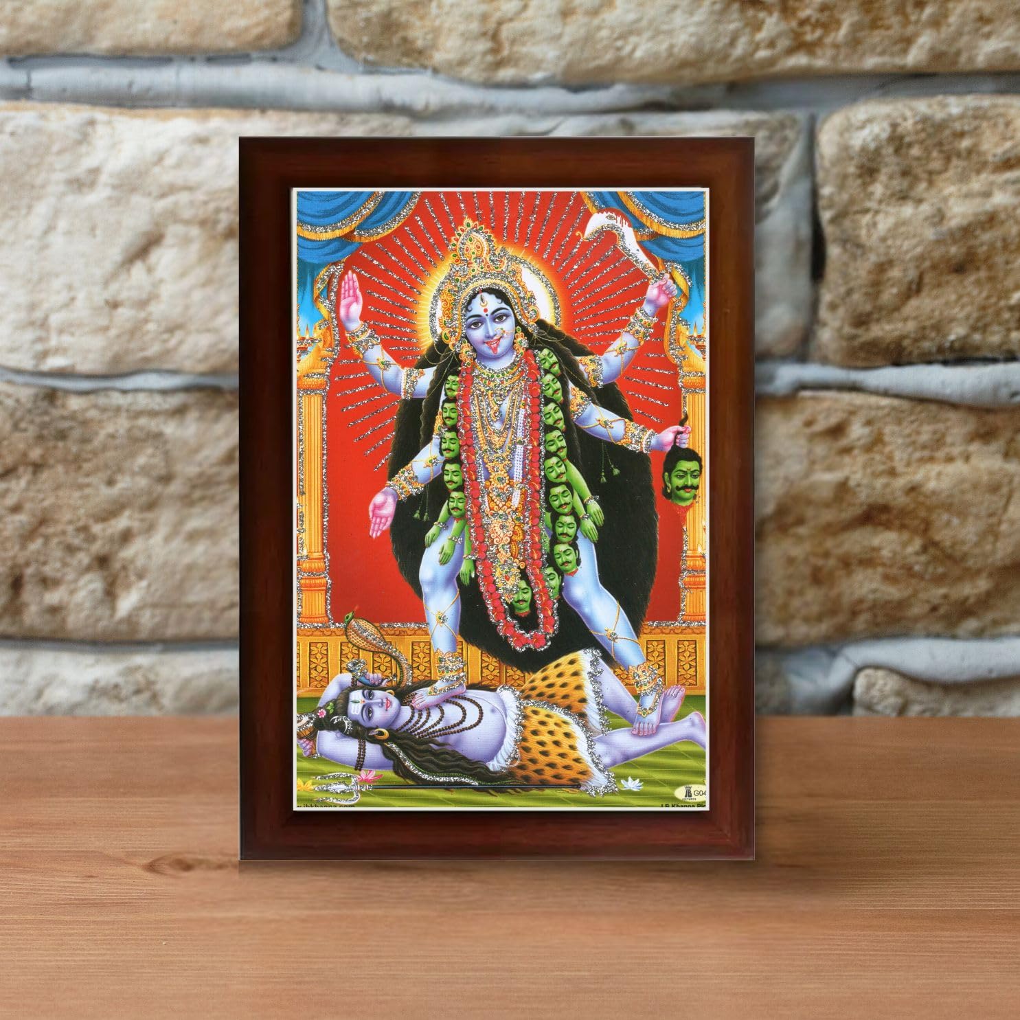 CRAFT QUEST Kali Mata photo with frame, God Religious Framed Painting With Acrylic Glass