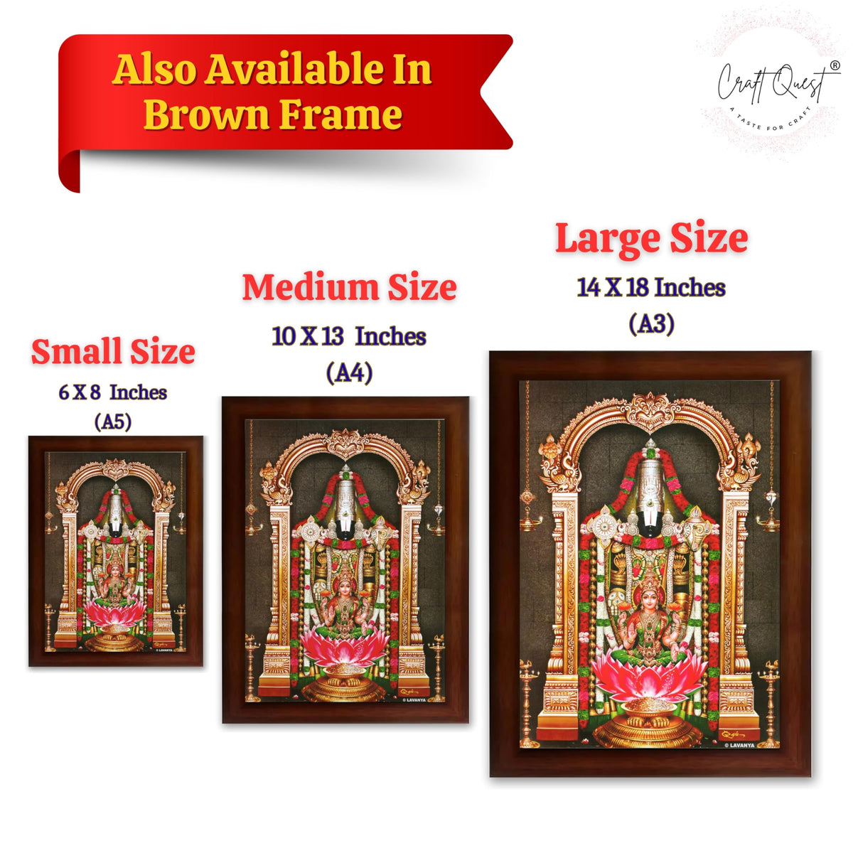 CRAFT QUEST Lord Tirupati Balaji Lakshmi Venkateshwara Swamy Wall Painting Framed, Home, Temple, Pooja, Wall Décor Item