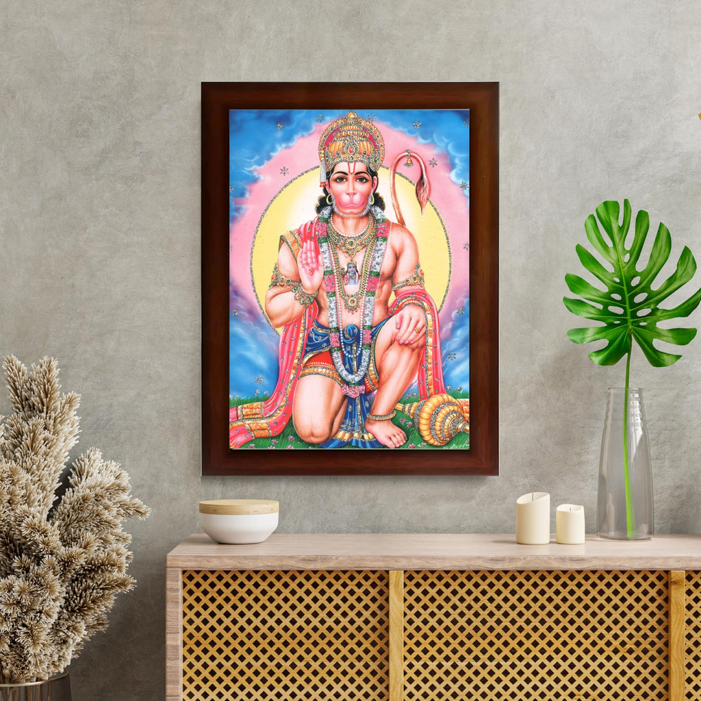 CRAFT QUEST Hanuman JI | Bajrangbali Religious Photo frame Decorative Item Synthetic frame